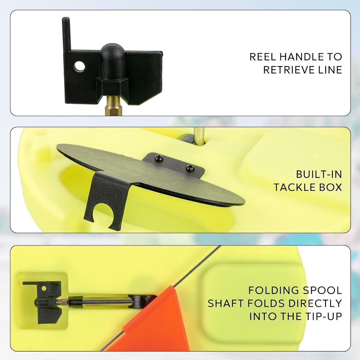 SF Ice Fishing Tip-Up Foldable with Orange Pole Flags/10.6'' Freeze-Proof Thermal Ice Fishing Accessories with Orange Pole Flags, Built-in Storage