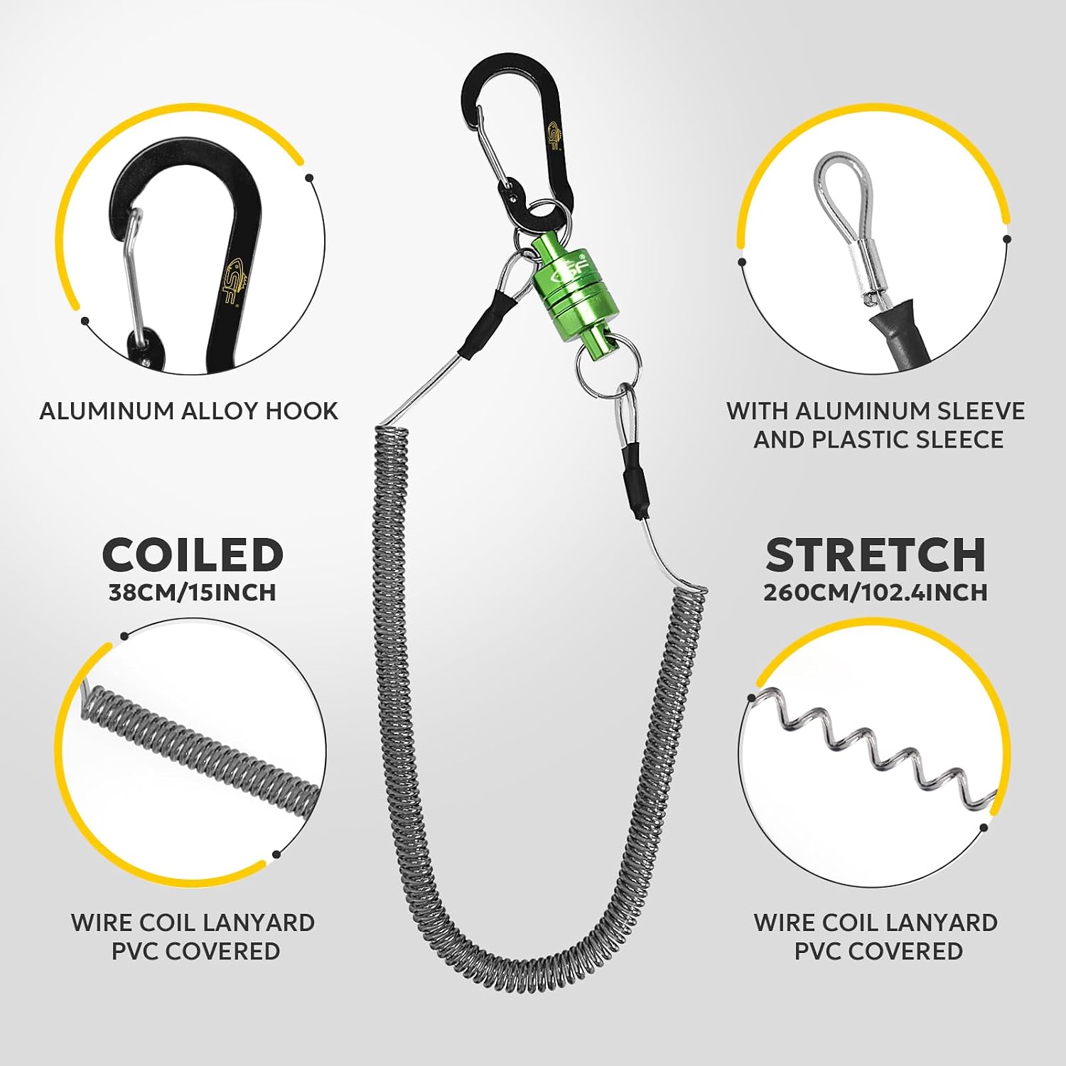 SF Strongest Magnetic Net Release Magnetic Keychain Fly Fishing Net Retractor Magnet Clip Holder Retractor with Retractable Coiled Lanyard Carabiner
