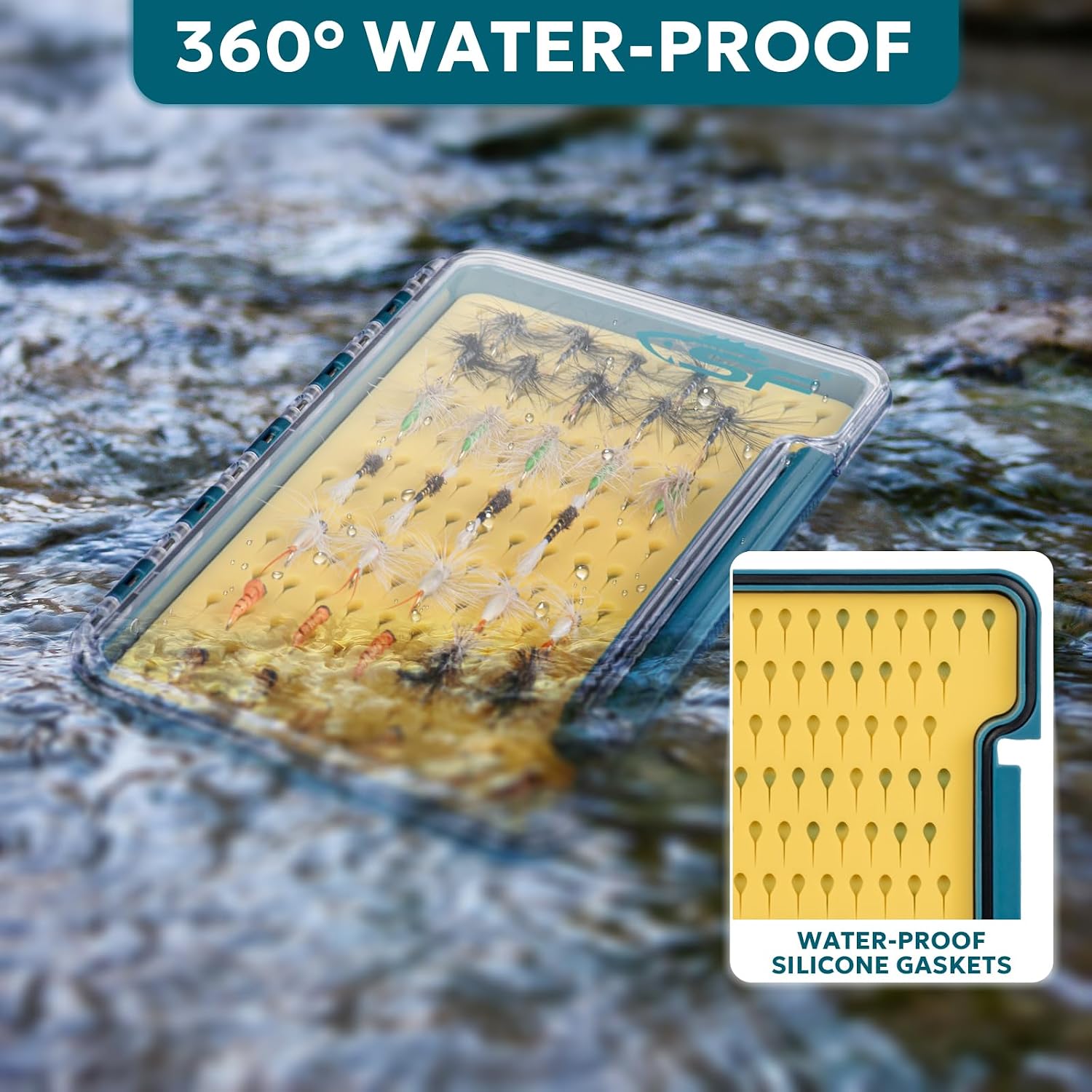 SF Slim Fishing Box Thin Trout Flies Plastic Clear Lid Yellow Silicone Waterproof Fly Fishing Box