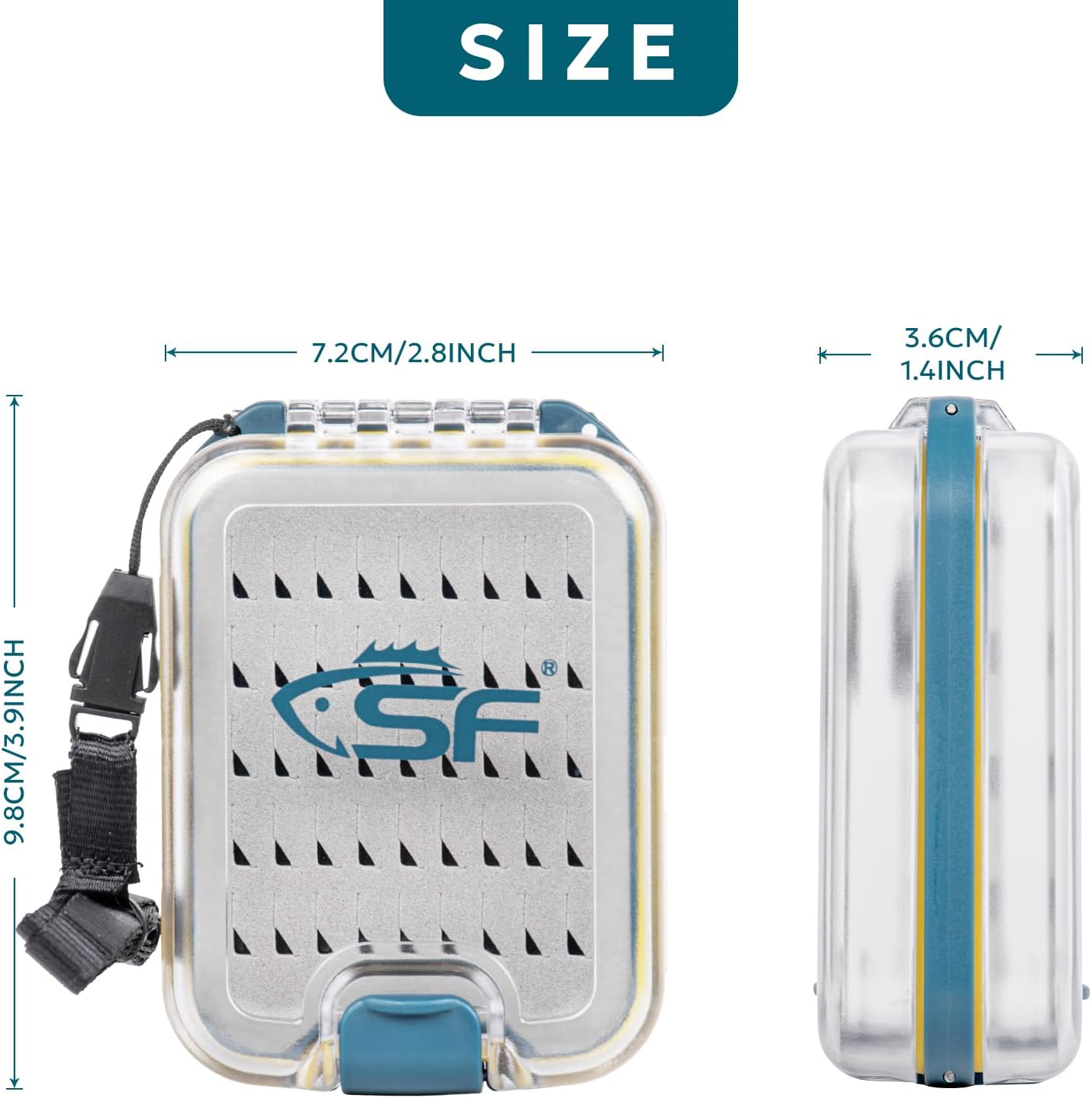 SF Plastic Waterproof Pocket Fly Fishing Box Double Side Clear Lid Easy Grip Foam with Lanyard Mini Fly Box