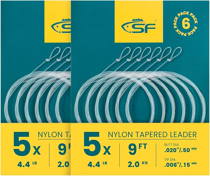 SF Pre-Tied Loop Fly Fishing Tapered Leader Nylon Clear Trout Freshwater Saltwater Bonefish Permit Bass Salmon Steelhead 7.5FT 9FT 10FT 12FT 15FT 0X 1X 2X 3X 4X 5X 6X 7X