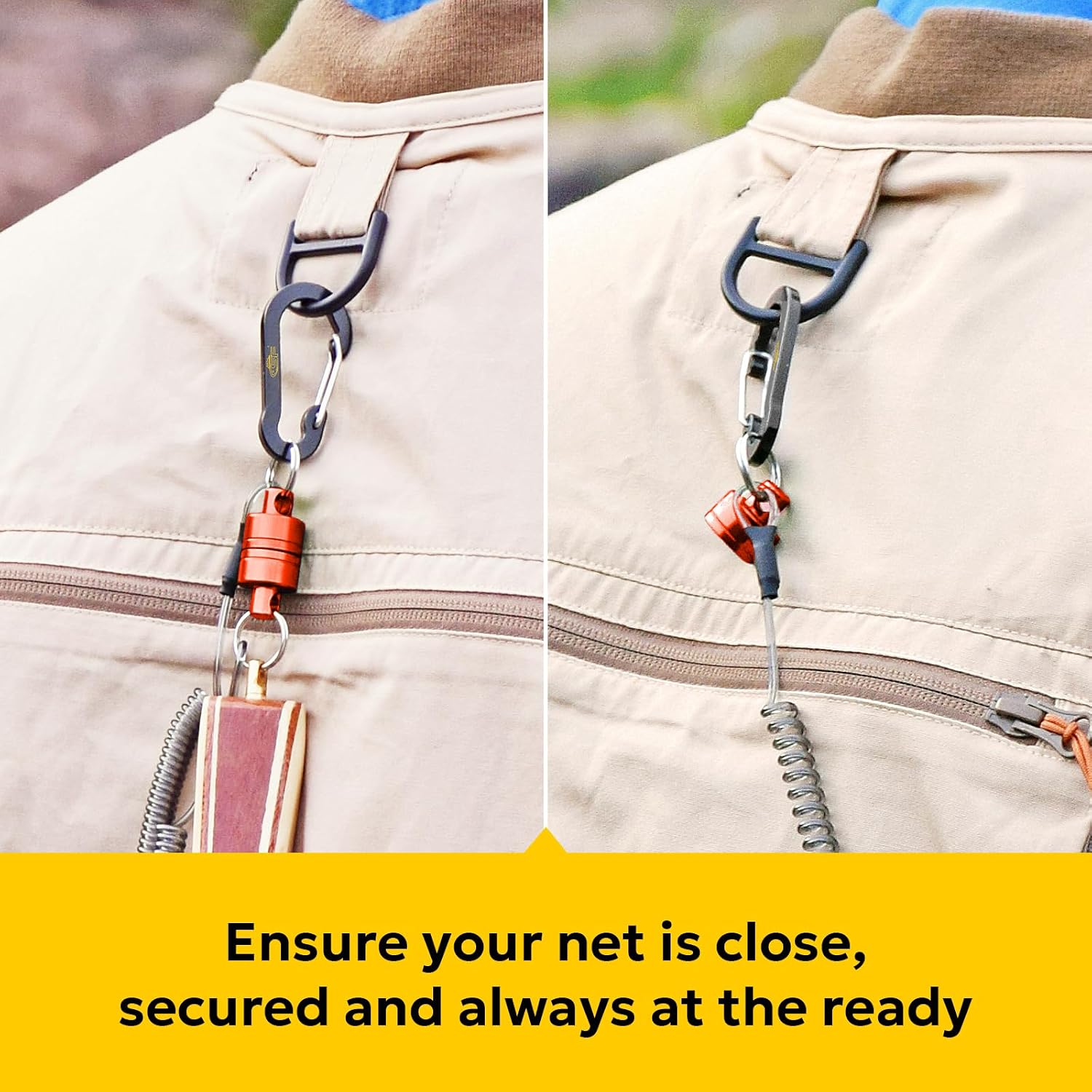 SF Strongest Magnetic Net Release Magnetic Keychain Fly Fishing Net Retractor Magnet Clip Holder Retractor with Retractable Coiled Lanyard Carabiner