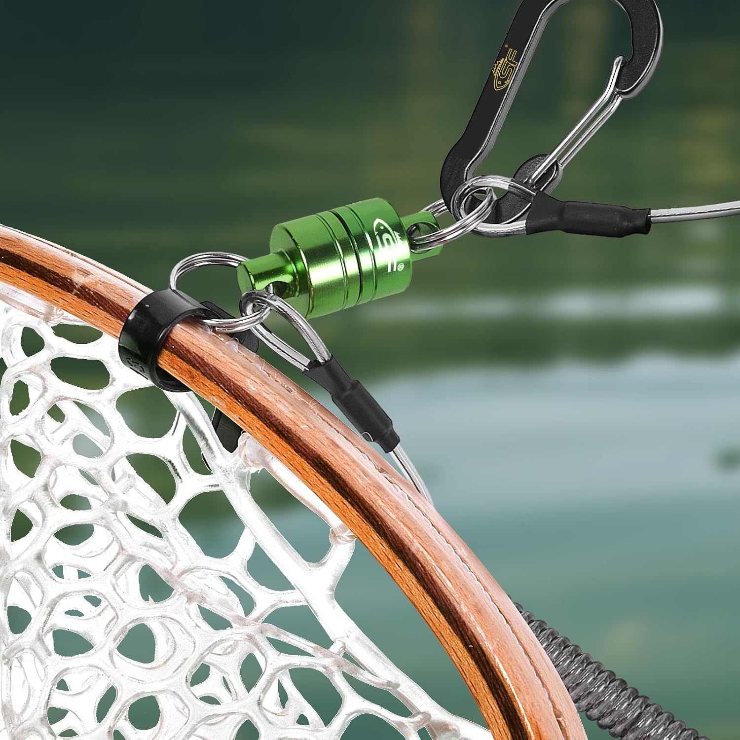 SF Strongest Magnetic Net Release Magnetic Keychain Fly Fishing Net Retractor Magnet Clip Holder Retractor with Retractable Coiled Lanyard Carabiner