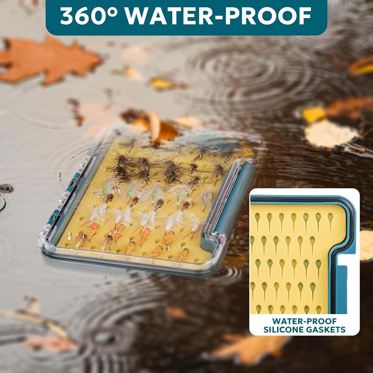 SF Slim Fishing Box Thin Trout Flies Plastic Clear Lid Yellow Silicone Waterproof Fly Fishing Box