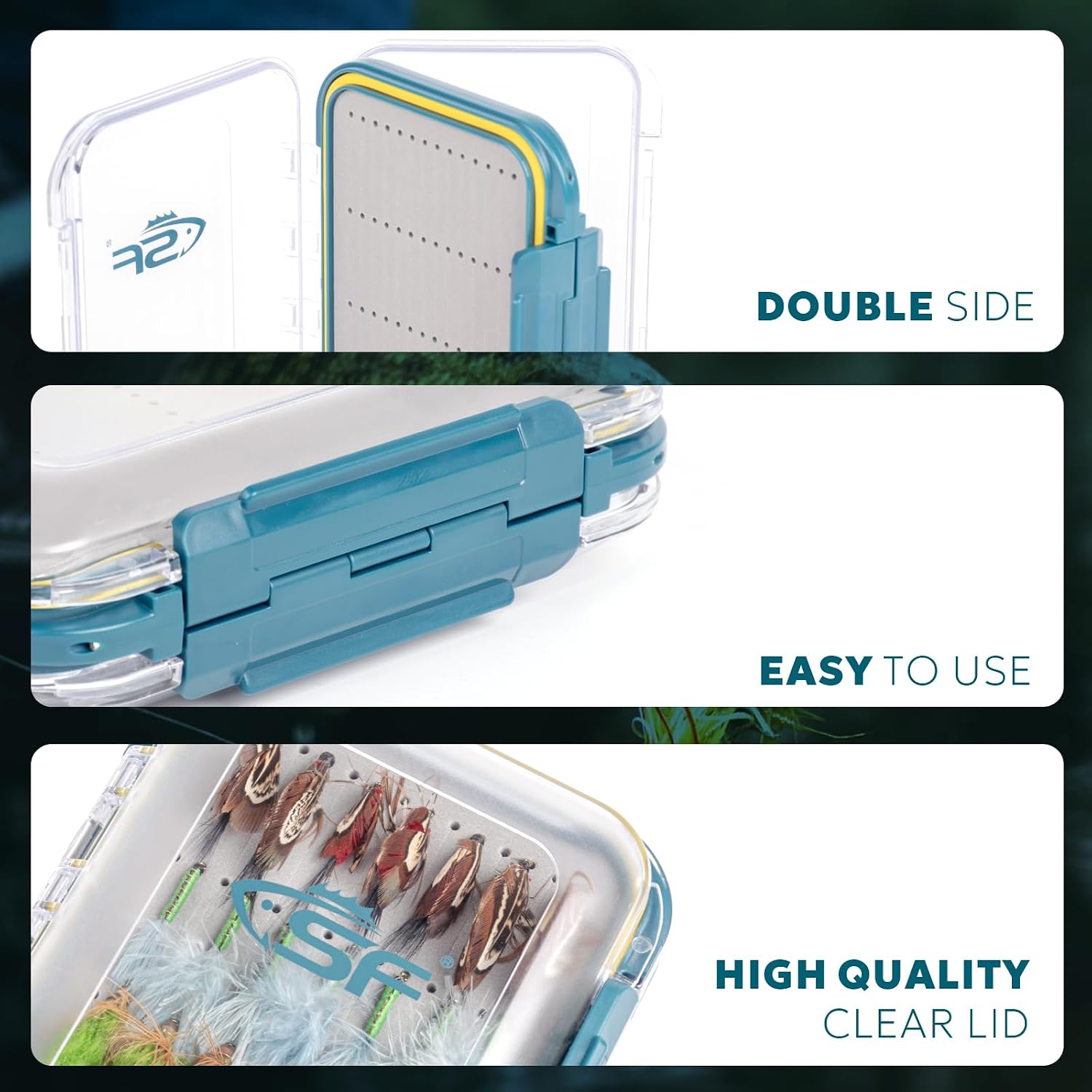 SF Large Waterproof Fly Box - Double Sided Clear Lid - Ice Fishing & Jig Head Tackle Box - Fly Flies (Dry, Wet, Nymph, Streamer) & Foam