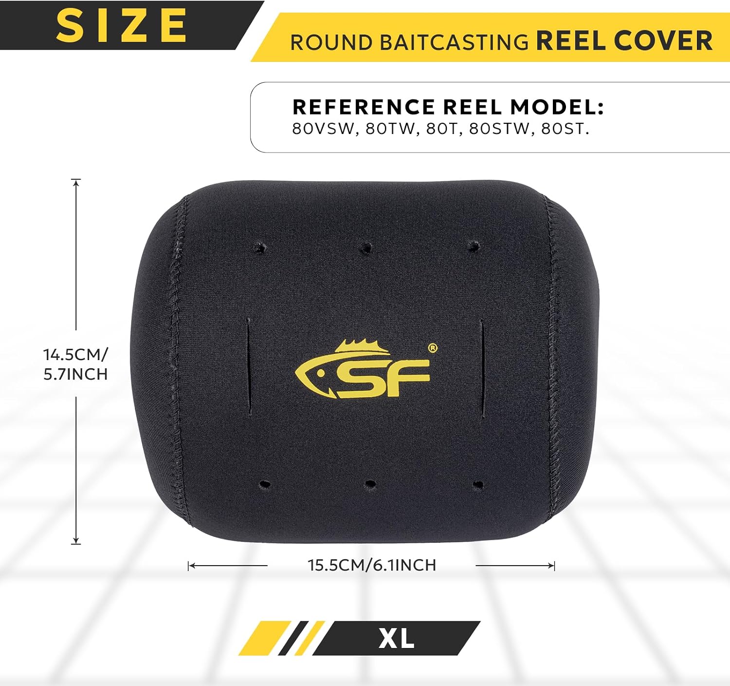 SF Neoprene Conventional Reel Covers Round Reel Case Protective Cover Shield Pouch, XXS/XS/S/M/L/XL/XXL Size, Black