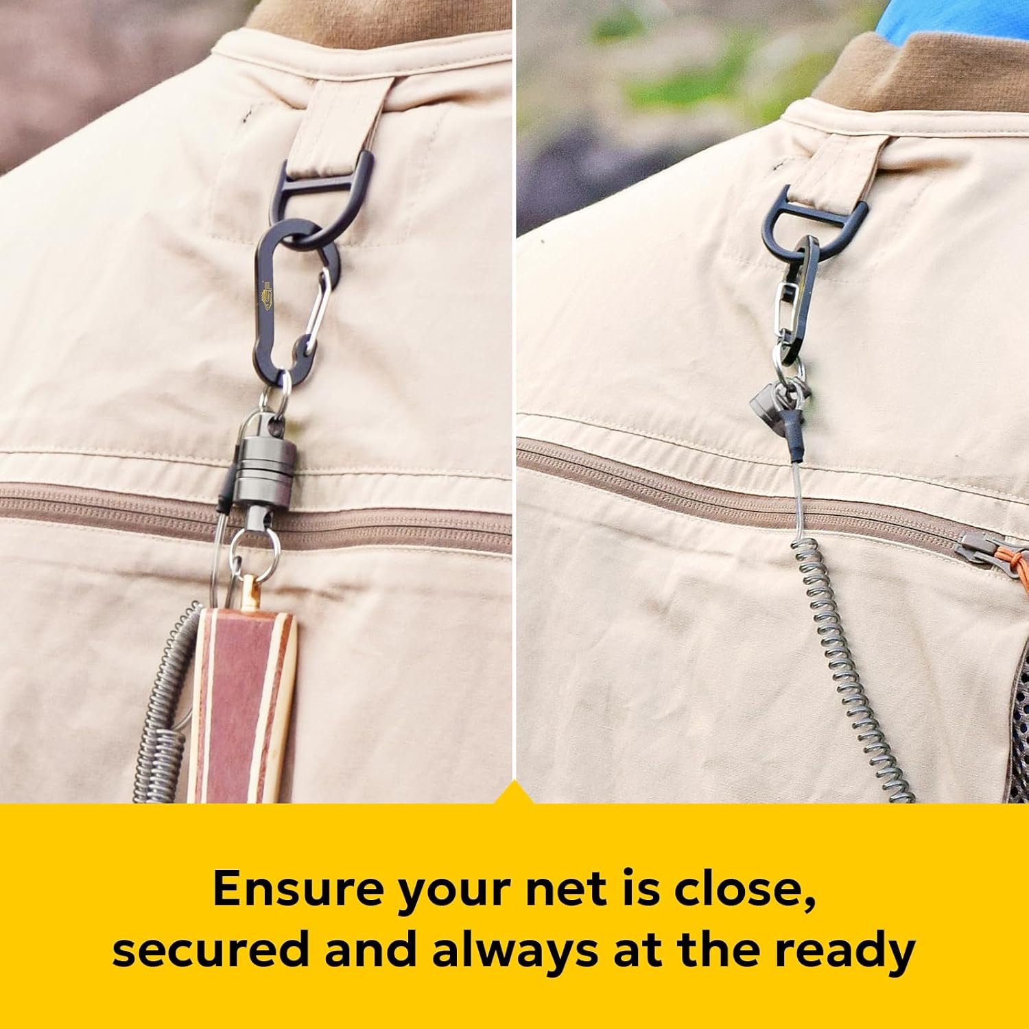 SF Strongest Magnetic Net Release Magnetic Keychain Fly Fishing Net Retractor Magnet Clip Holder Retractor with Retractable Coiled Lanyard Carabiner