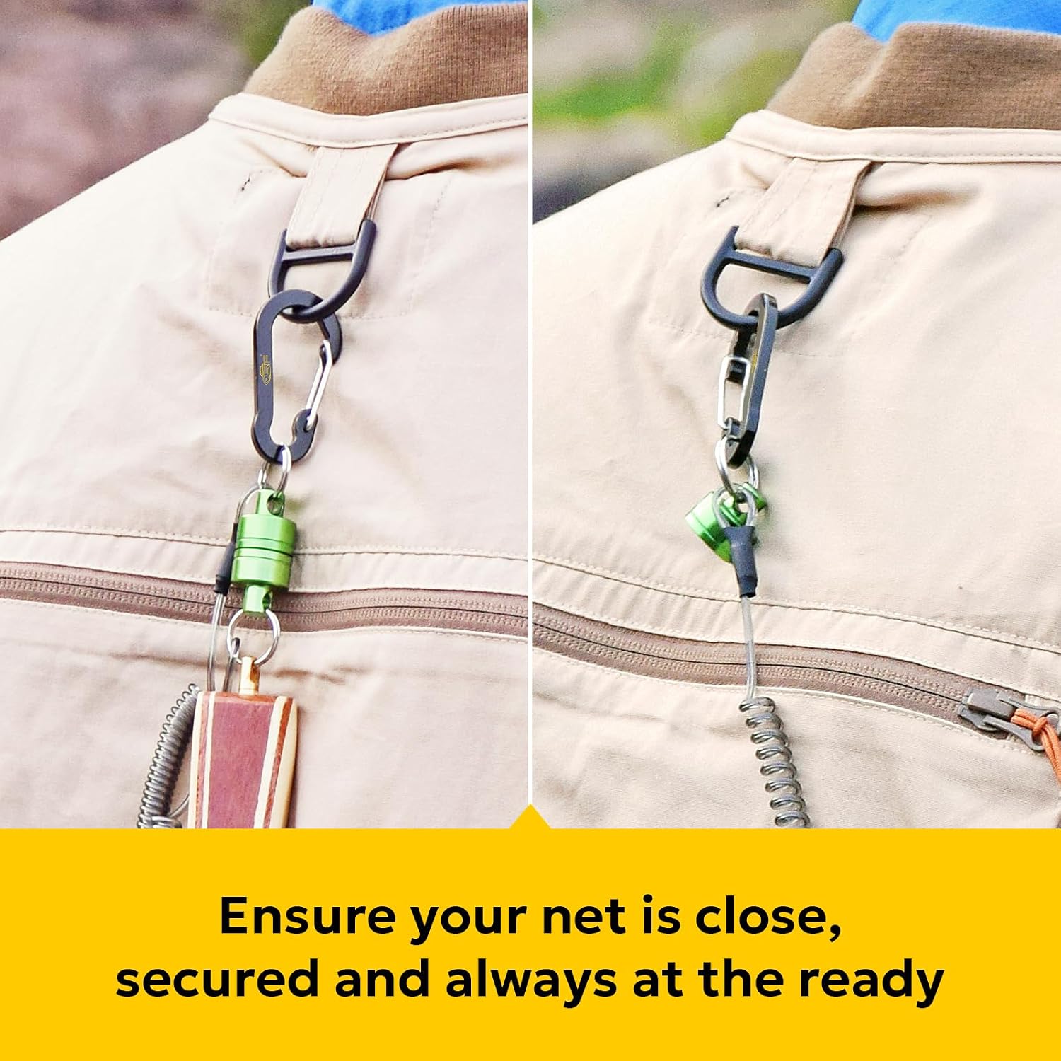 SF Strongest Magnetic Net Release Magnetic Keychain Fly Fishing Net Retractor Magnet Clip Holder Retractor with Retractable Coiled Lanyard Carabiner
