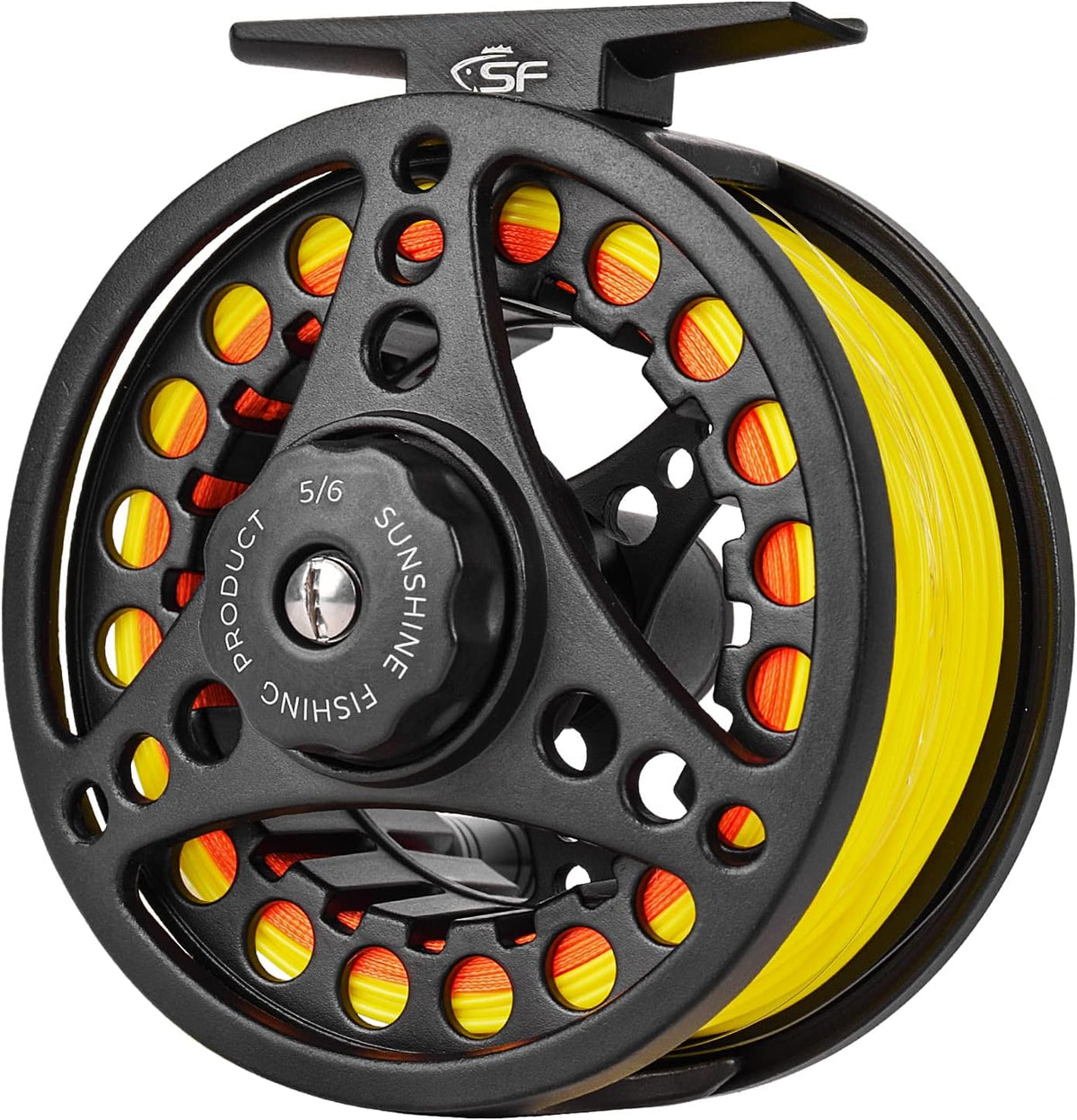SF Large Arbor Fly Fishing Reel 3/4wt 5/6wt 7/8wt Aluminum Alloy Body Die-Cast Matt Black Pre-Loaded Fly Reel with Line Combo Fluorescent Yellow Fly Line
