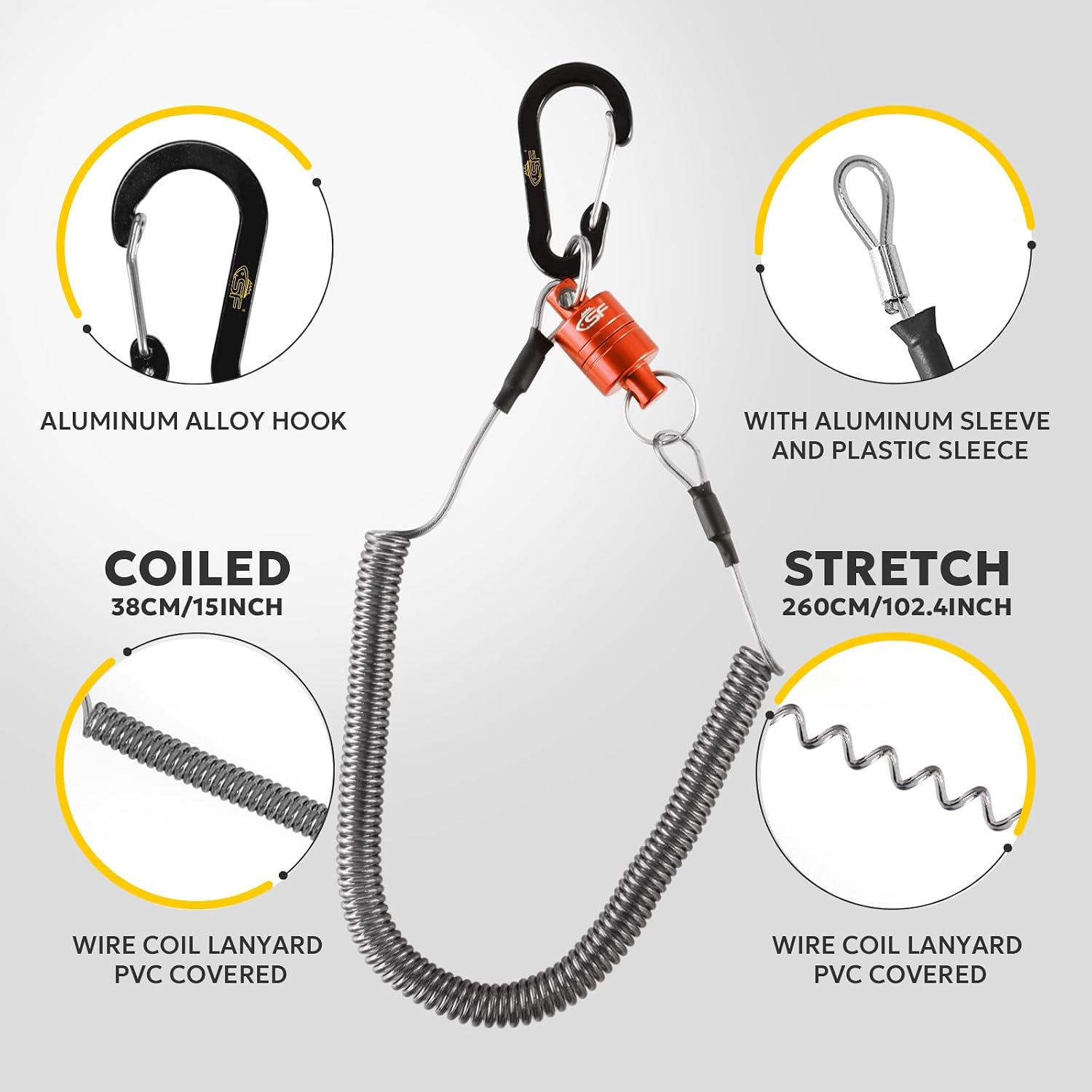 SF Strongest Magnetic Net Release Magnetic Keychain Fly Fishing Net Retractor Magnet Clip Holder Retractor with Retractable Coiled Lanyard Carabiner