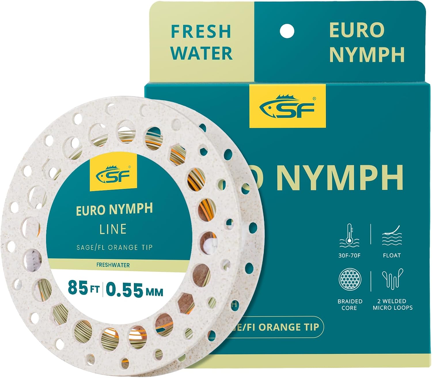 SF Euro Nymph Level Line 0.55mm Floating Fly Fishing Line with 2 Welded Loops 25FT/7.6M，85FT/25.9M Fly Line