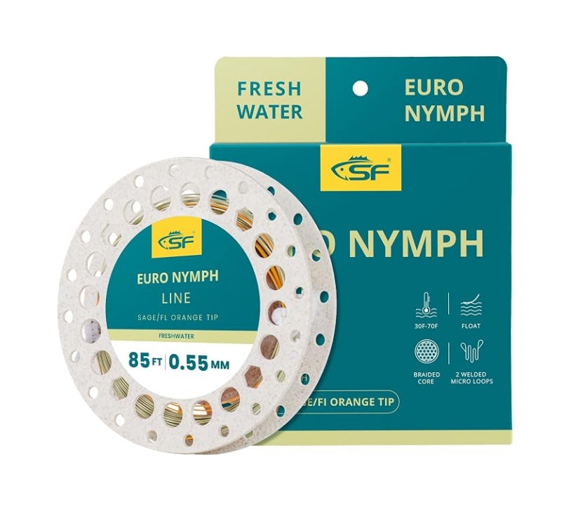 SF Euro Nymph Level Line 0.55mm Floating Fly Fishing Line with 2 Welded Loops 25FT/7.6M，85FT/25.9M Fly Line
