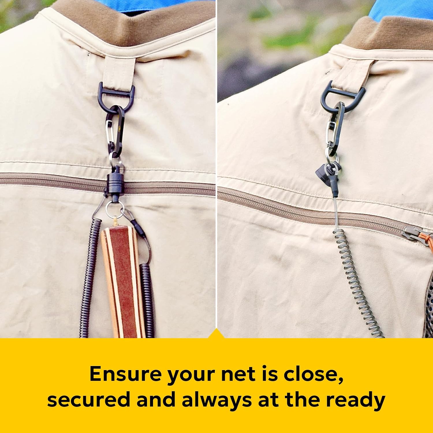 SF Strongest Magnetic Net Release Magnetic Keychain Fly Fishing Net Retractor Magnet Clip Holder Retractor with Retractable Coiled Lanyard Carabiner