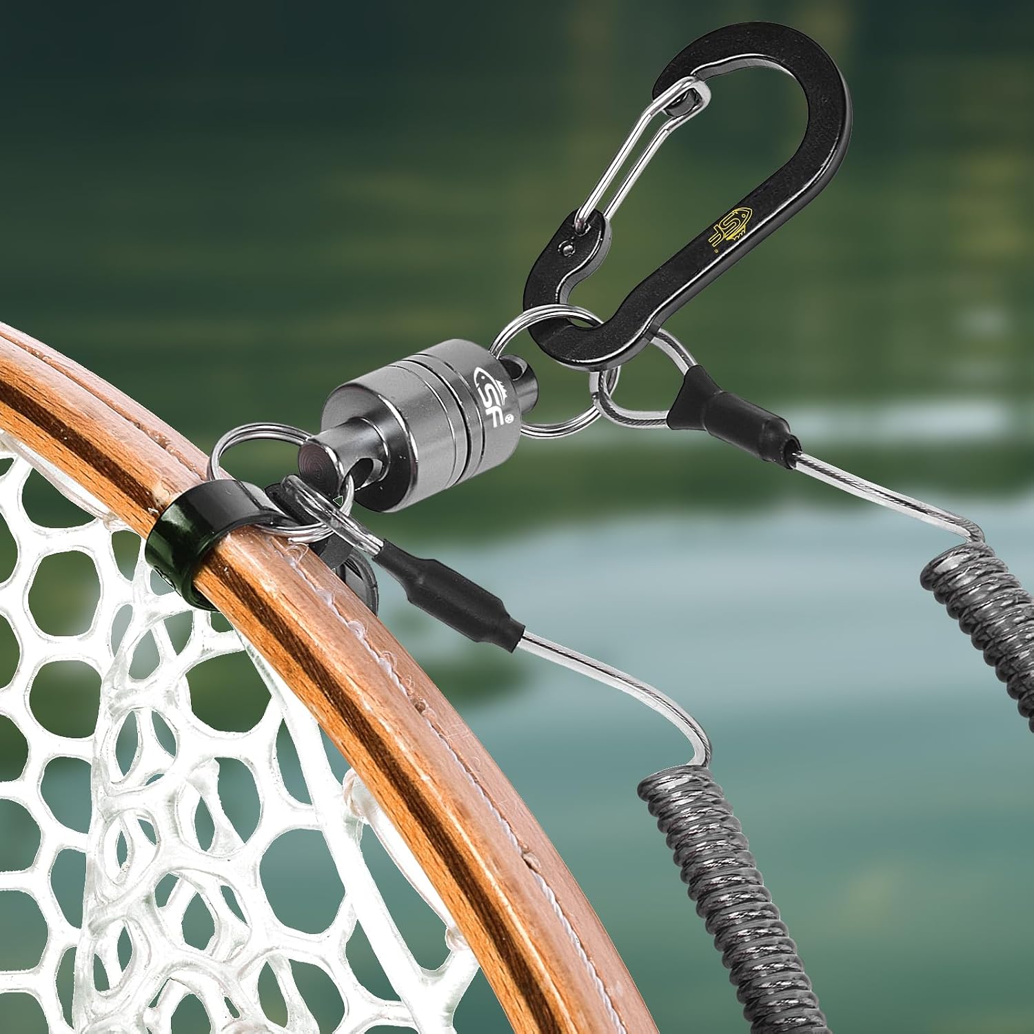 SF Strongest Magnetic Net Release Magnetic Keychain Fly Fishing Net Retractor Magnet Clip Holder Retractor with Retractable Coiled Lanyard Carabiner