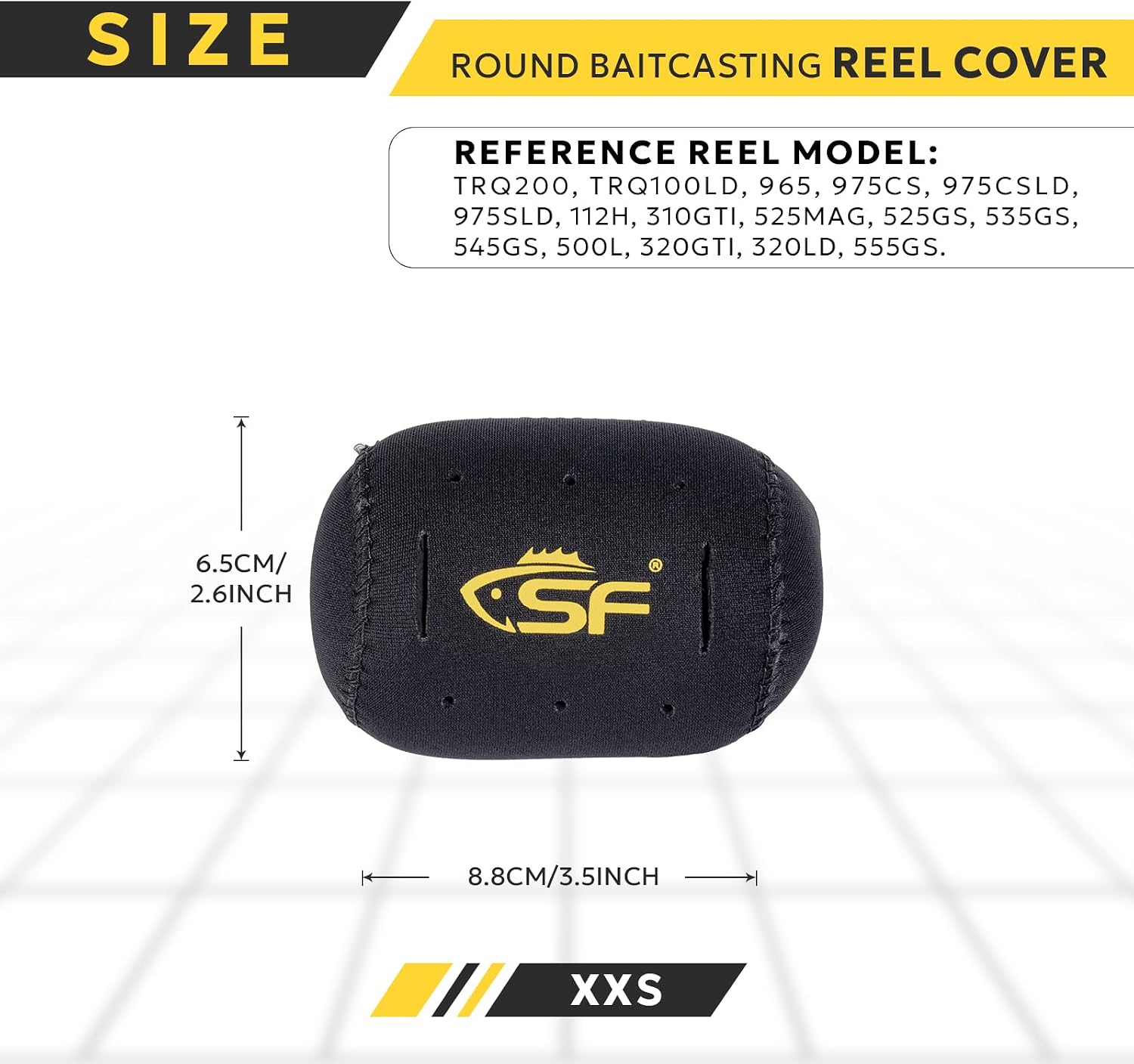 SF Neoprene Conventional Reel Covers Round Reel Case Protective Cover Shield Pouch, XXS/XS/S/M/L/XL/XXL Size, Black