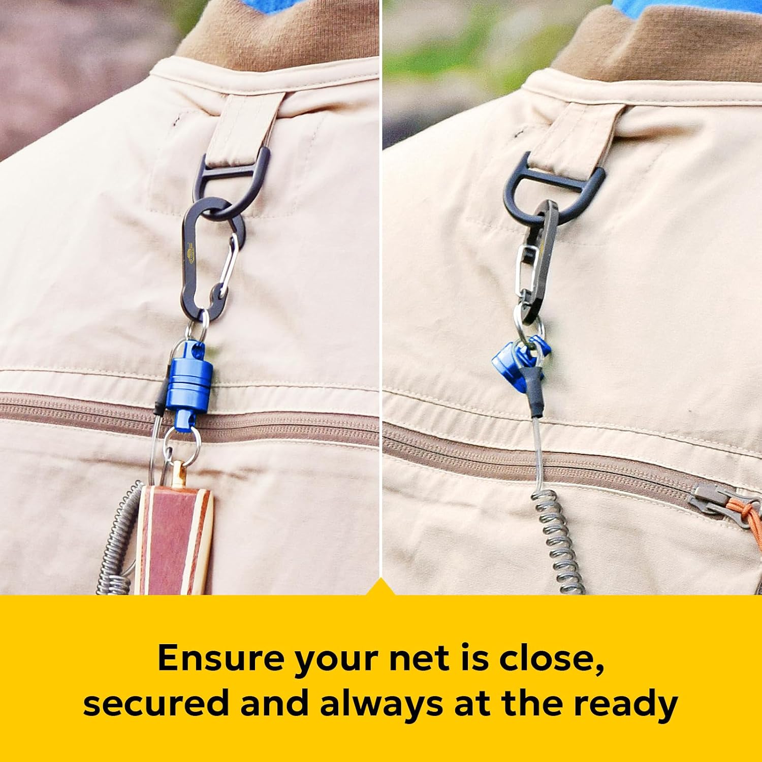 SF Strongest Magnetic Net Release Magnetic Keychain Fly Fishing Net Retractor Magnet Clip Holder Retractor with Retractable Coiled Lanyard Carabiner