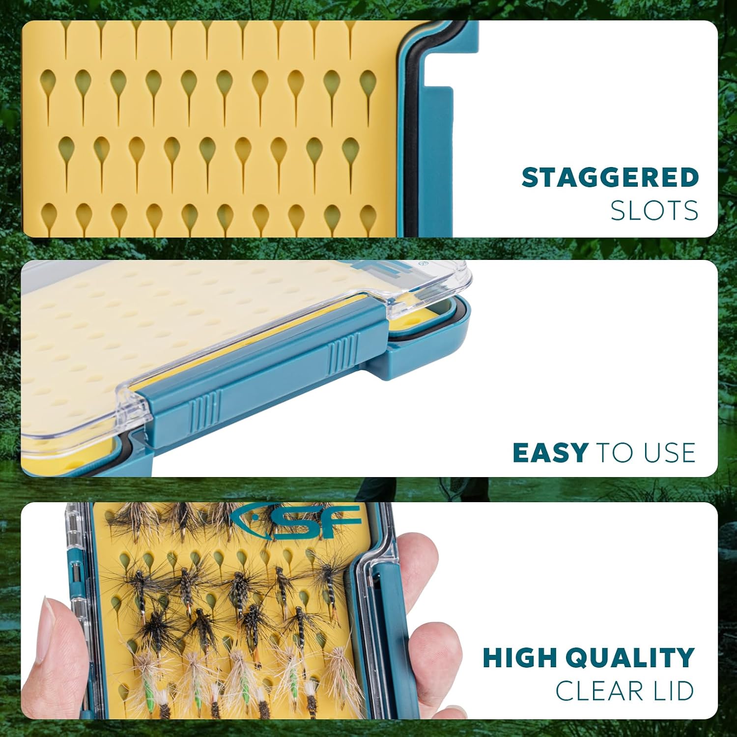 SF Slim Fishing Box Thin Trout Flies Plastic Clear Lid Yellow Silicone Waterproof Fly Fishing Box