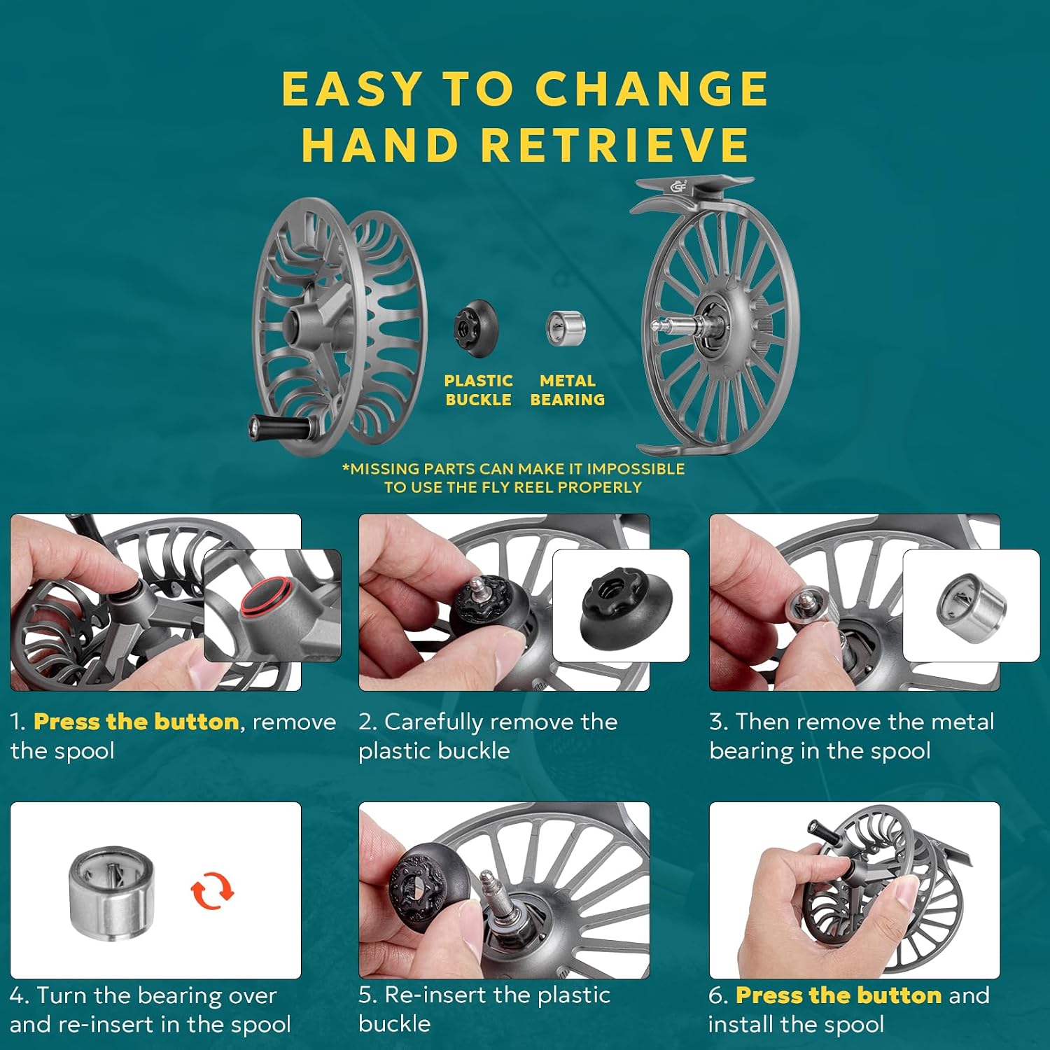 SF SF-003 Fly Fishing Reel for Fly Fishing with Aluminum Alloy Body, Easy Spool Change for Freshwater