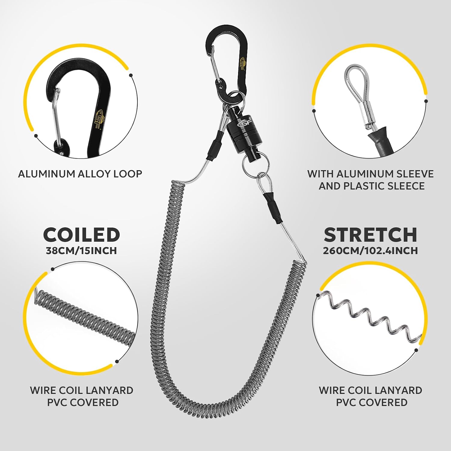 SF Strongest Magnetic Net Release Magnetic Keychain Fly Fishing Net Retractor Magnet Clip Holder Retractor with Retractable Coiled Lanyard Carabiner