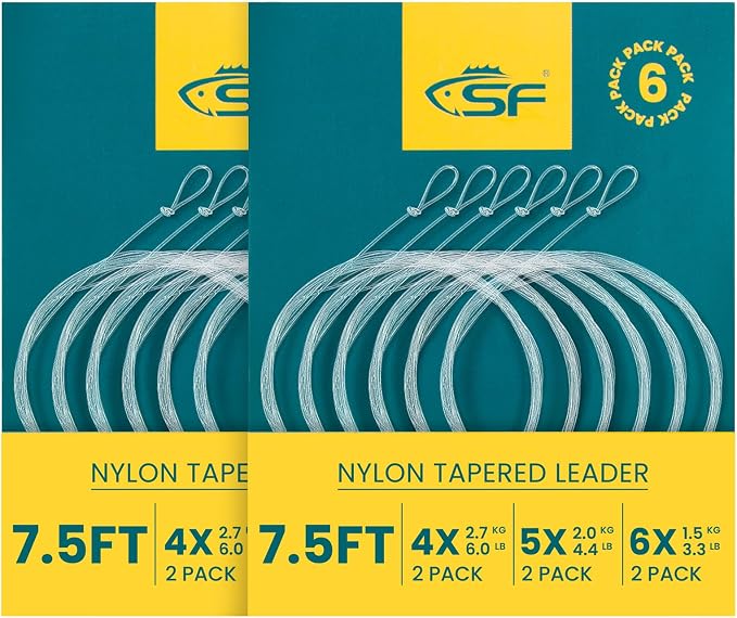SF Pre-Tied Loop Fly Fishing Tapered Leader Nylon Clear Trout Freshwater Saltwater Bonefish Permit Bass Salmon Steelhead 7.5FT 9FT 10FT 12FT 15FT 0X 1X 2X 3X 4X 5X 6X 7X