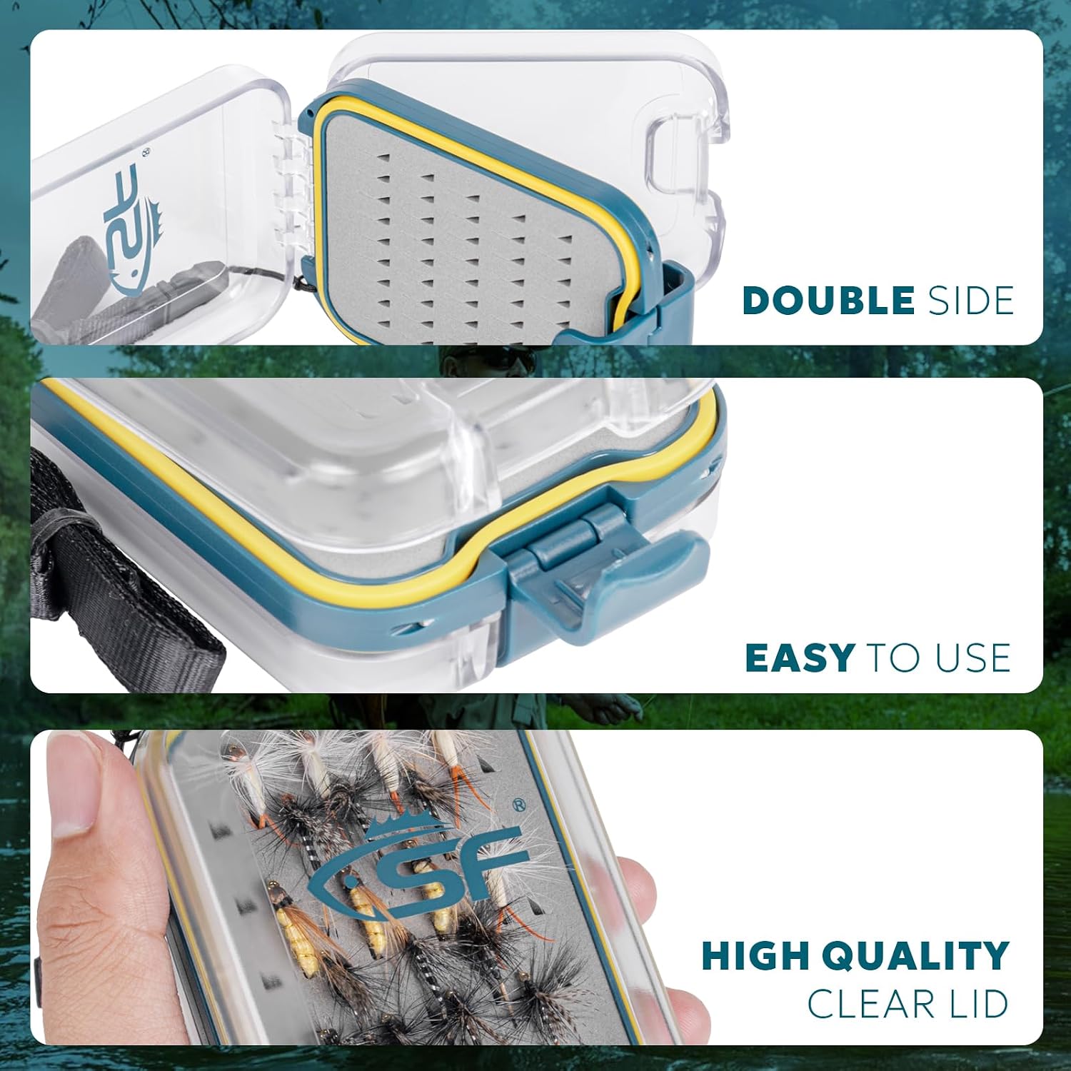 SF Plastic Waterproof Pocket Fly Fishing Box Double Side Clear Lid Easy Grip Foam with Lanyard Mini Fly Box