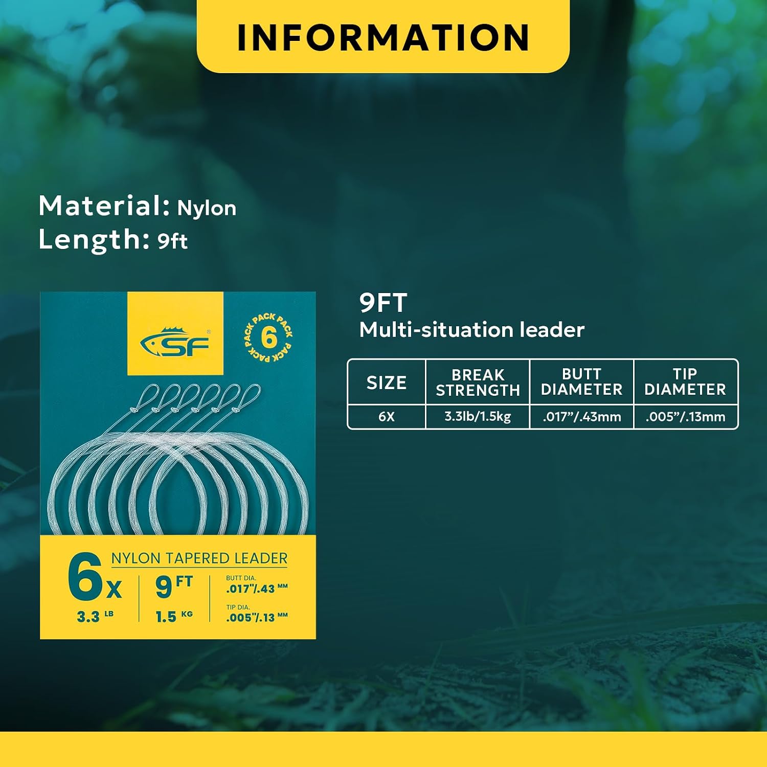 SF Pre-Tied Loop Fly Fishing Tapered Leader Nylon Clear Trout Freshwater Saltwater Bonefish Permit Bass Salmon Steelhead 7.5FT 9FT 10FT 12FT 15FT 0X 1X 2X 3X 4X 5X 6X 7X