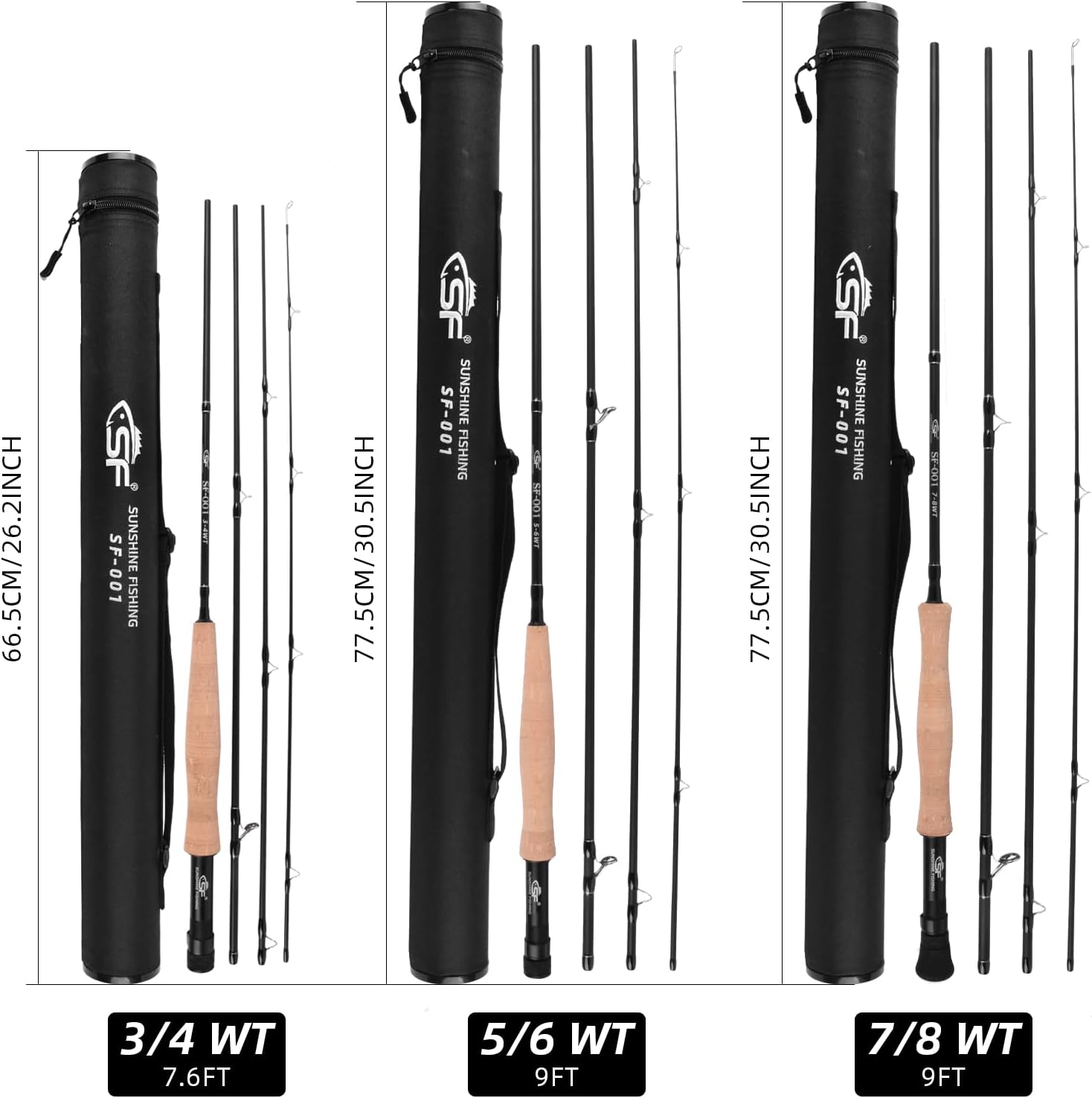 SF Fly Fishing Rod and Reel Combo 7.6FT 3/4/5/6/7/8WT 4-Piece IM7 Carbon Fiber with Pre-Spooled Reel, Fly Box & Tube Case for Trout.