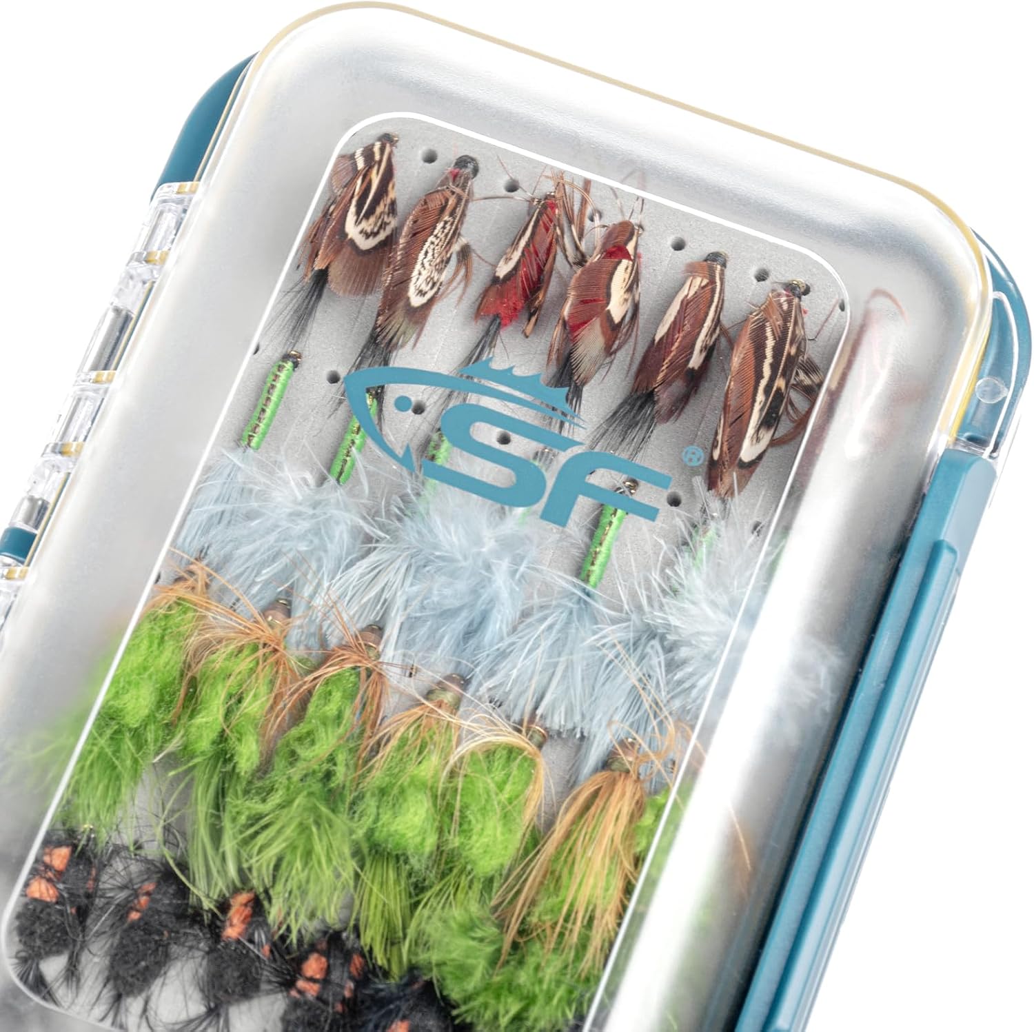SF Large Waterproof Fly Box - Double Sided Clear Lid - Ice Fishing & Jig Head Tackle Box - Fly Flies (Dry, Wet, Nymph, Streamer) & Foam
