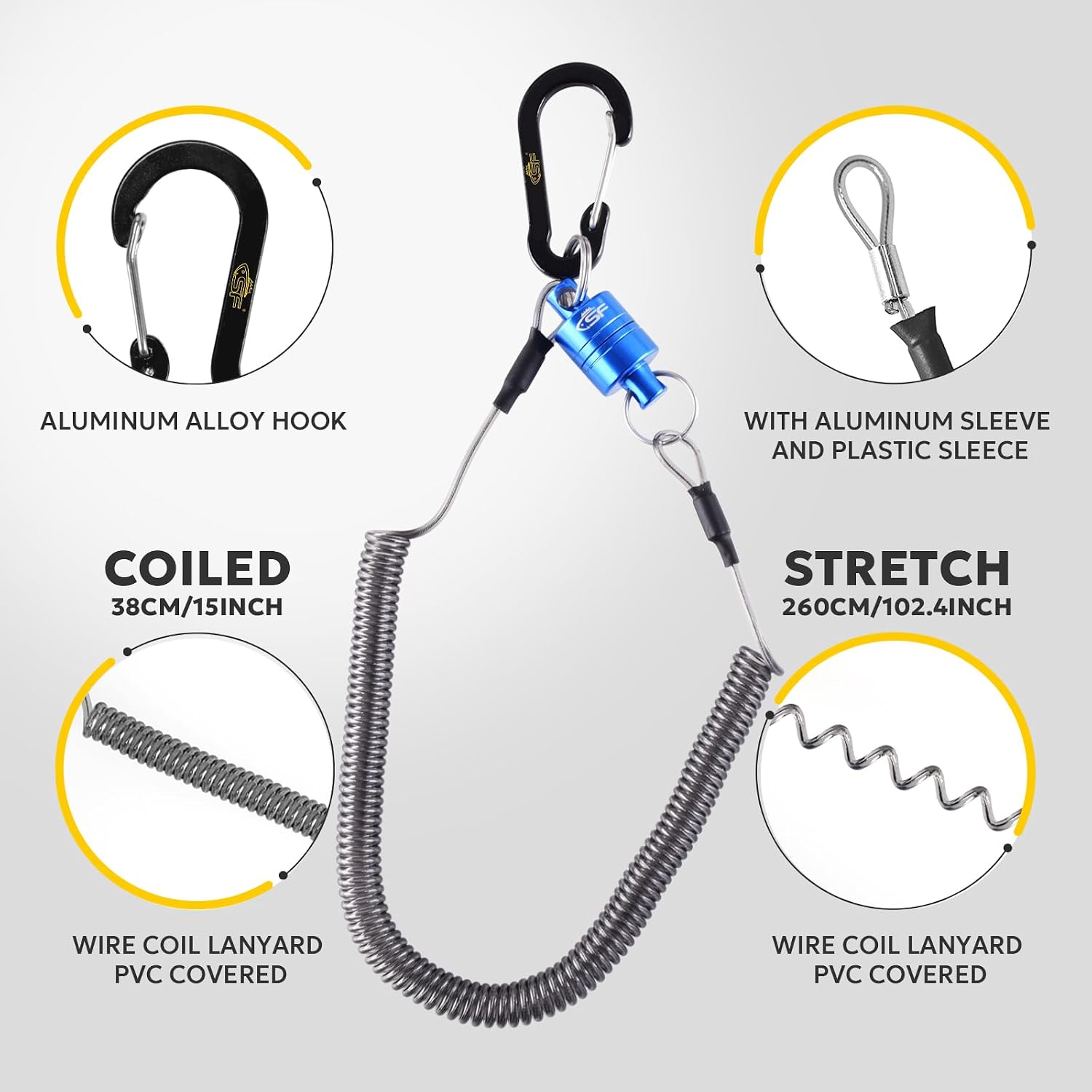 SF Strongest Magnetic Net Release Magnetic Keychain Fly Fishing Net Retractor Magnet Clip Holder Retractor with Retractable Coiled Lanyard Carabiner