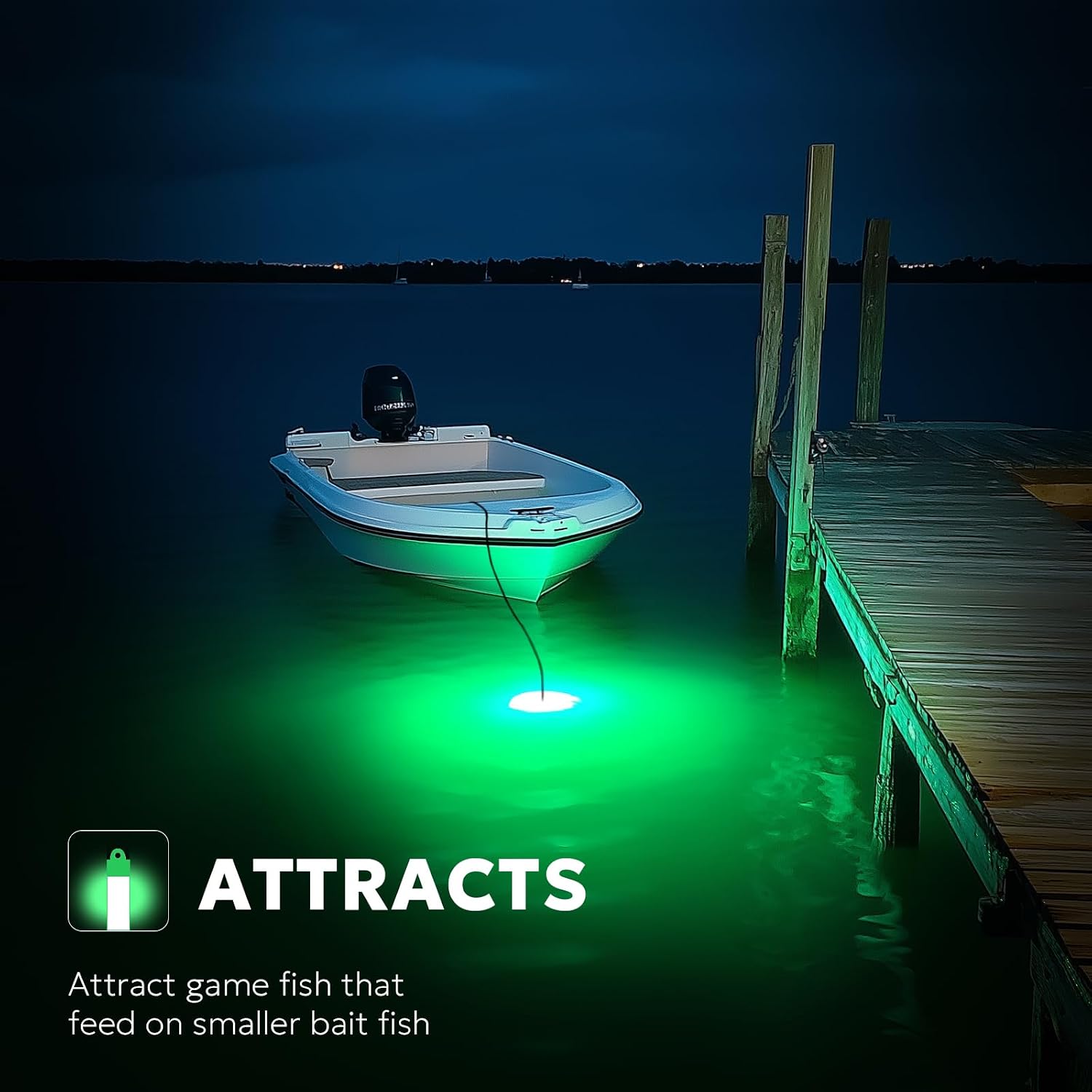 SF Underwater Fishing Light DC 12V Green LED Submersible Fish Bait for Crappie 200W/24000lm IP68 Waterproof Night Fish Attracting Light for Docks, Boats, Ice and Kayaks, Includes Battery Clips