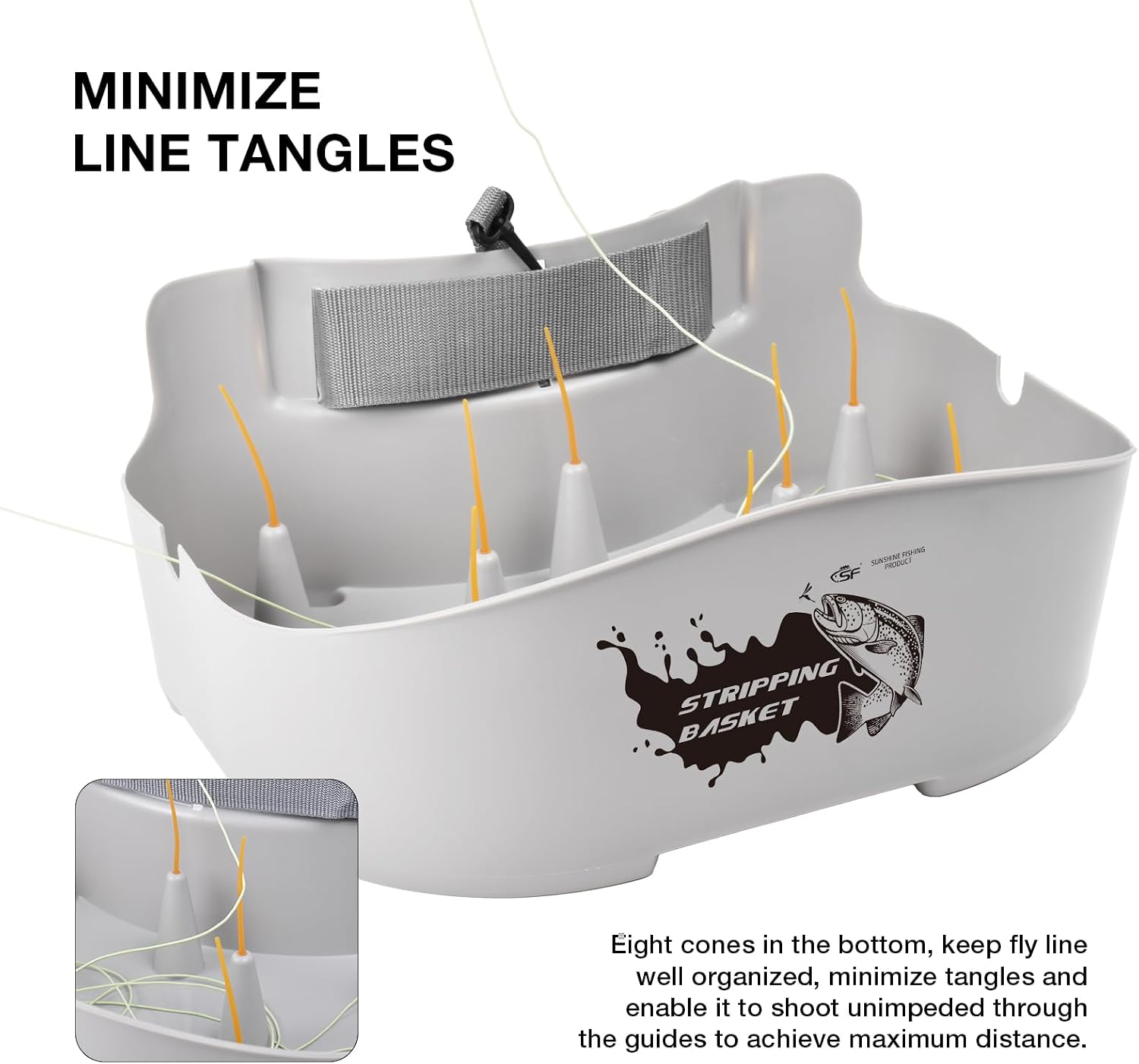 SF Fly Fishing Stripping Basket for Line Tray Ergonomic Smooth Super Lightweight with 8 Silicone Spikes