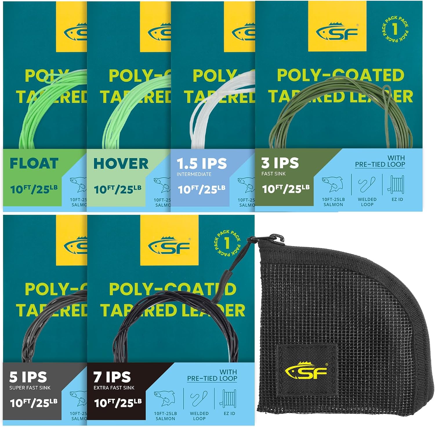 SF Fly Fishing Polyleader Monofilament Core Leader Line Fly Line for 7' Trout and 10' Salmon Poly Leader 7FT/10FT Float Hover Intermediate 3/5/7IPS