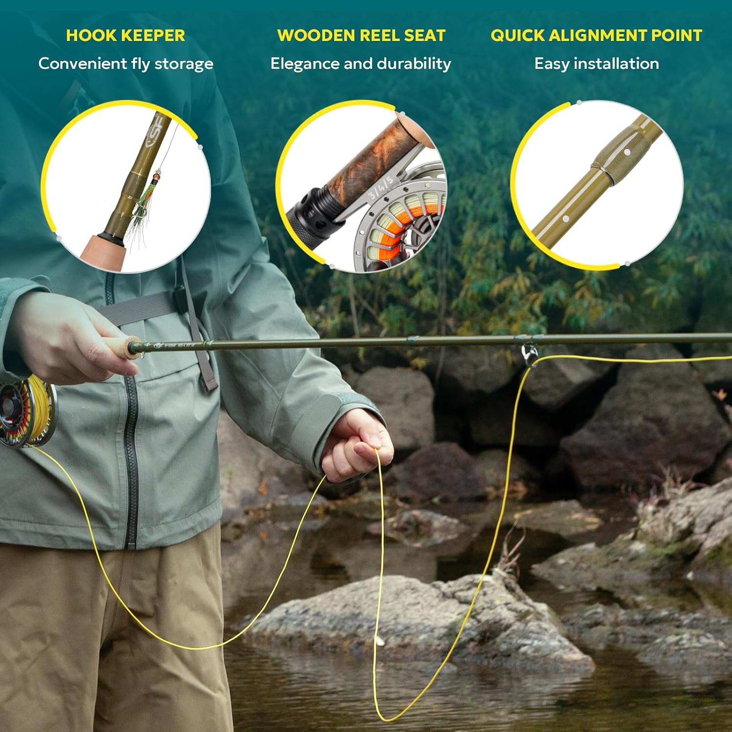 SF SF-005MP Sections Fly Fishing Rod Medium-Fast Action 9 FT