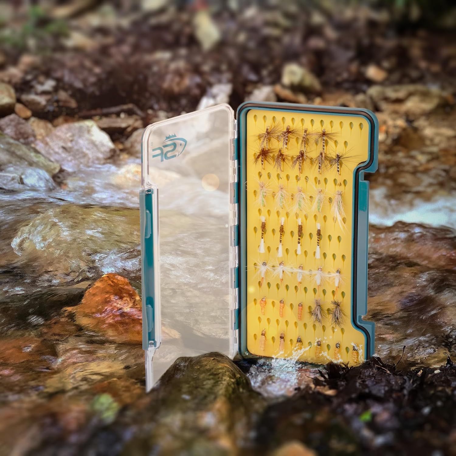 SF Slim Fishing Box Thin Trout Flies Plastic Clear Lid Yellow Silicone Waterproof Fly Fishing Box