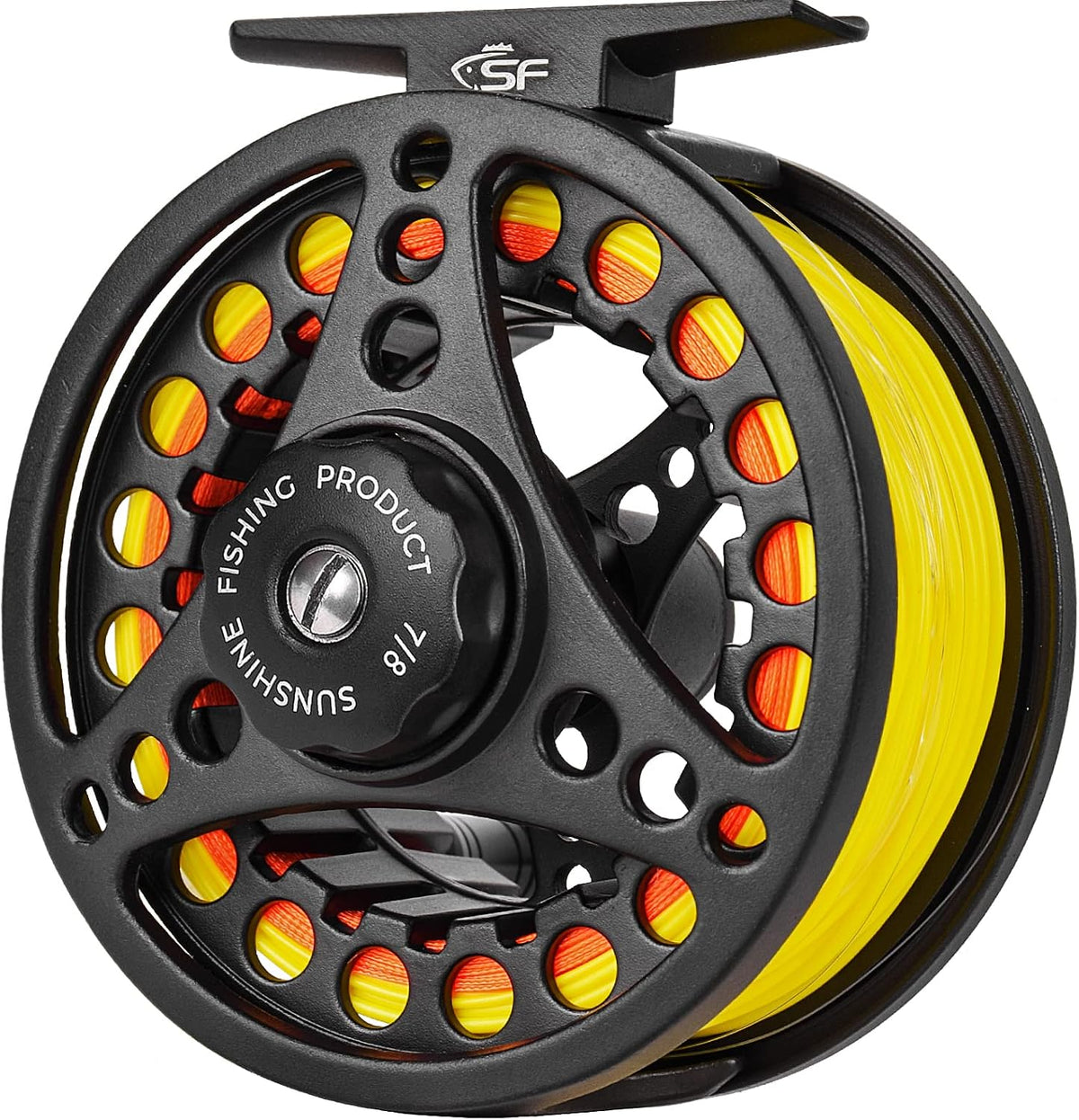 SF Large Arbor Fly Fishing Reel 3/4wt 5/6wt 7/8wt Aluminum Alloy Body Die-Cast Matt Black Pre-Loaded Fly Reel with Line Combo Fluorescent Yellow Fly Line