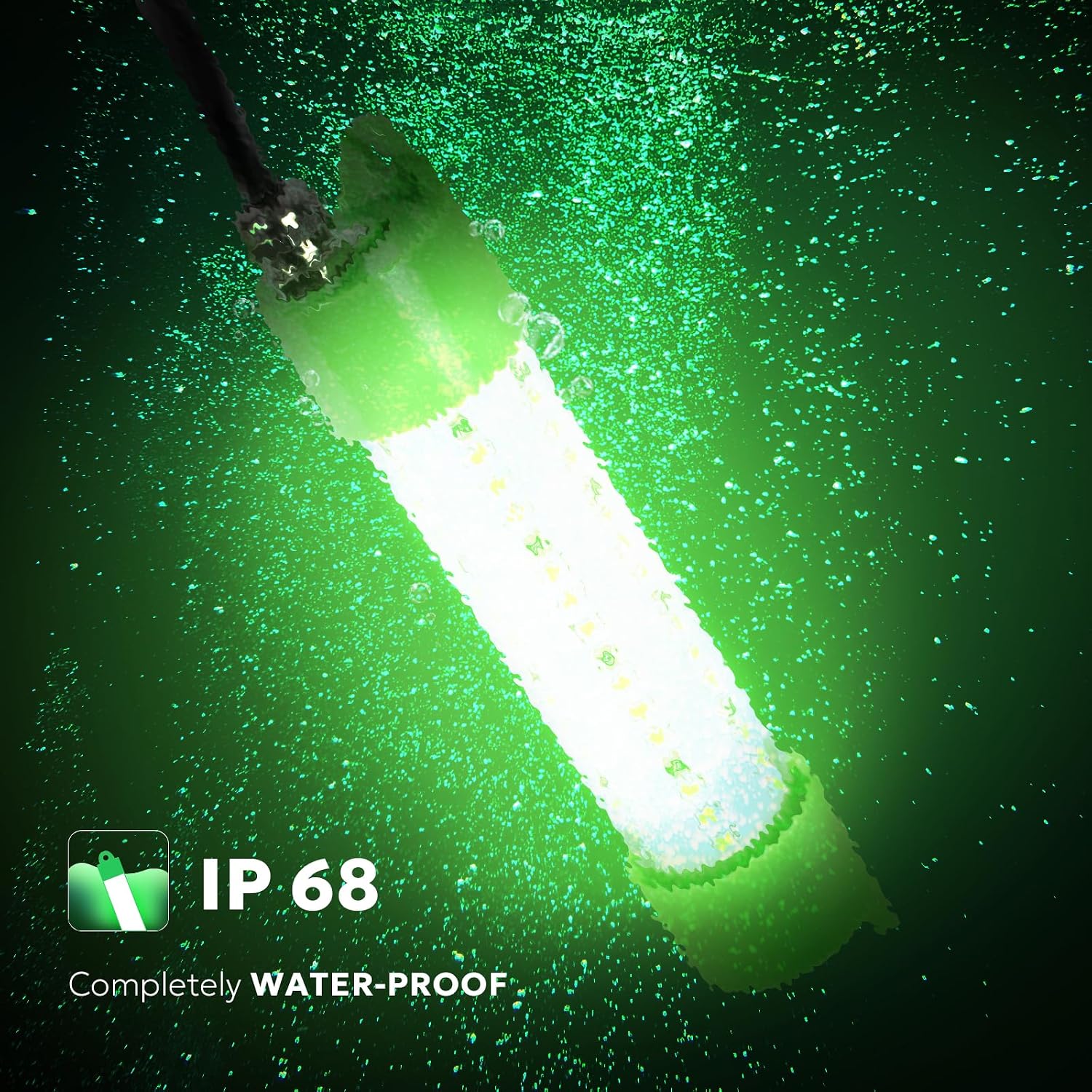 SF Underwater Fishing Light DC 12V Green LED Submersible Fish Bait for Crappie 200W/24000lm IP68 Waterproof Night Fish Attracting Light for Docks, Boats, Ice and Kayaks, Includes Battery Clips