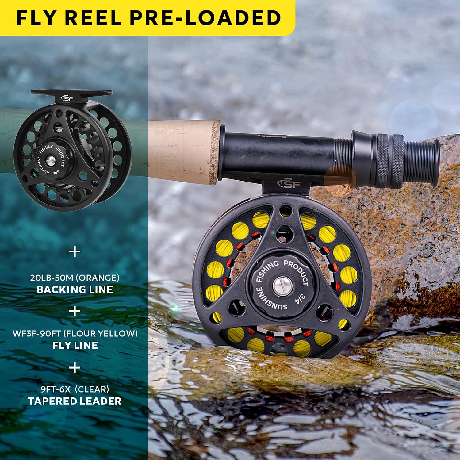 SF Fly Fishing Rod Combo Starter Kit Semi Gloss Green Jade Finish 24T Carbon Fiber Trout Travel Fly Rod with Reel,Fly Rod case,Fly Box , Flies,Tapered Leader,Knot Tying Tools