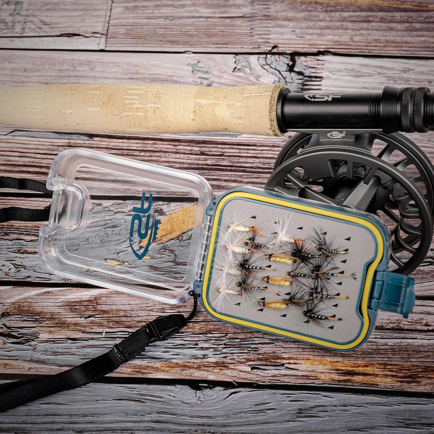 SF Plastic Waterproof Pocket Fly Fishing Box Double Side Clear Lid Easy Grip Foam with Lanyard Mini Fly Box