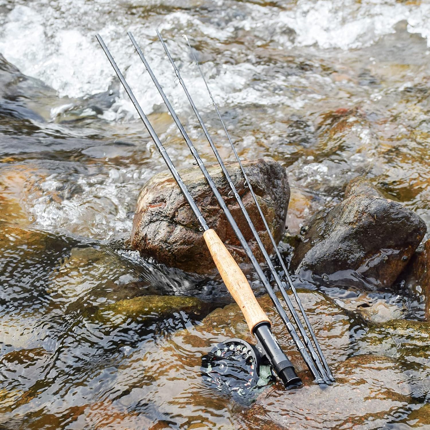 SF Fly Fishing Rod and Reel Combo 7.6FT 3/4/5/6/7/8WT 4-Piece IM7 Carbon Fiber with Pre-Spooled Reel, Fly Box & Tube Case for Trout.