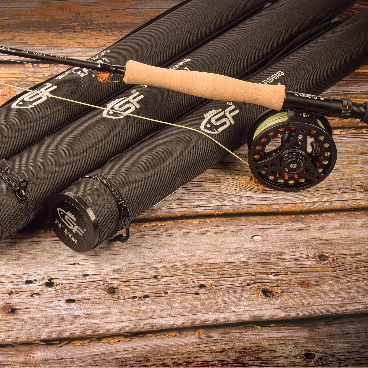 SF Fly Fishing Rod and Reel Combo 7.6FT 3/4/5/6/7/8WT 4-Piece IM7 Carbon Fiber with Pre-Spooled Reel, Fly Box & Tube Case for Trout.