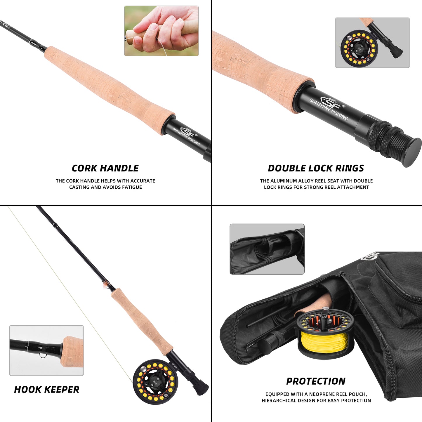 SF Fly Fishing Medium-Fast Action Rod Combo Kit 4 Piece 3/4wt 7.6FT for New and Younger Anglers