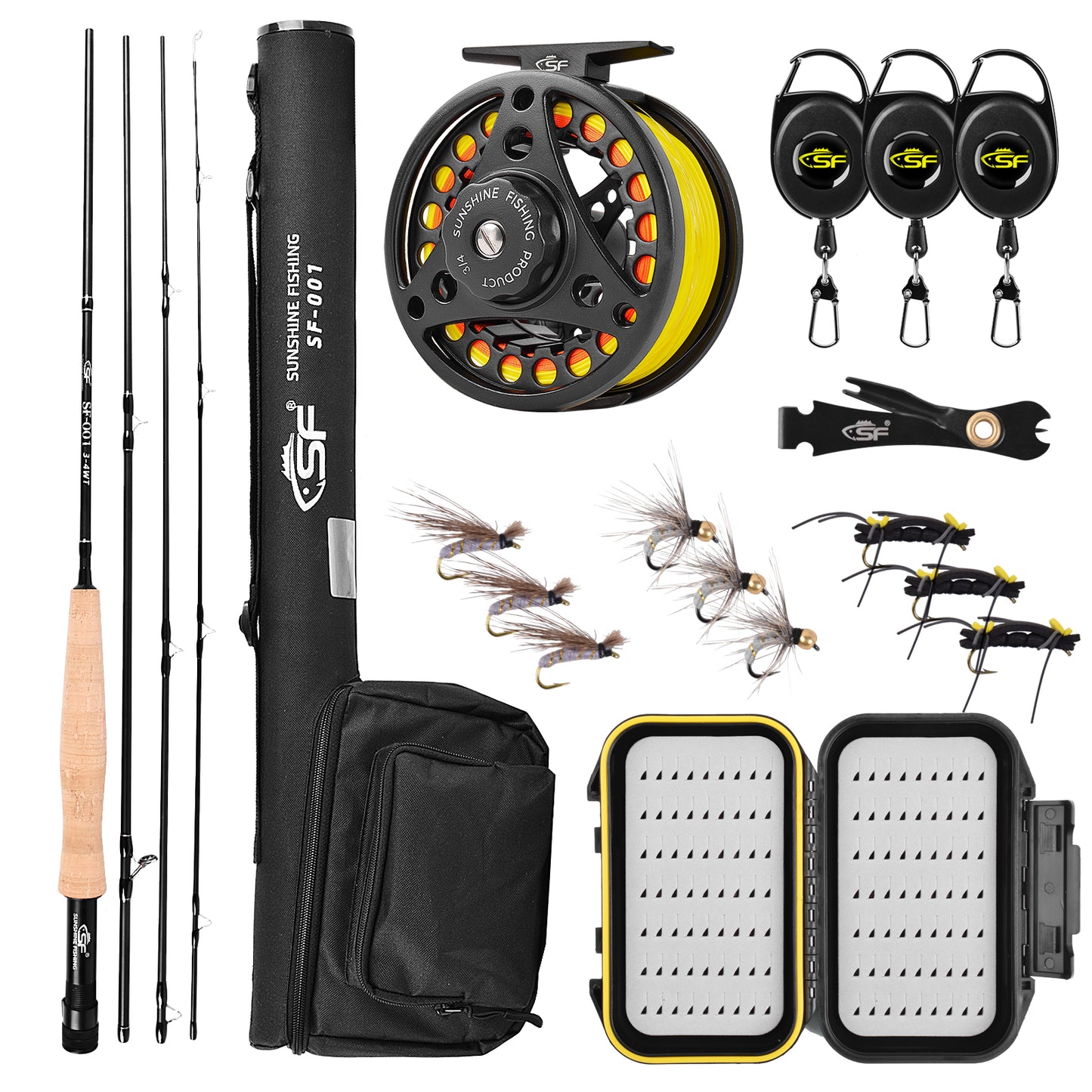 SF Fly Fishing Medium-Fast Action Rod Combo Kit 4 Piece 3/4wt 7.6FT for New and Younger Anglers