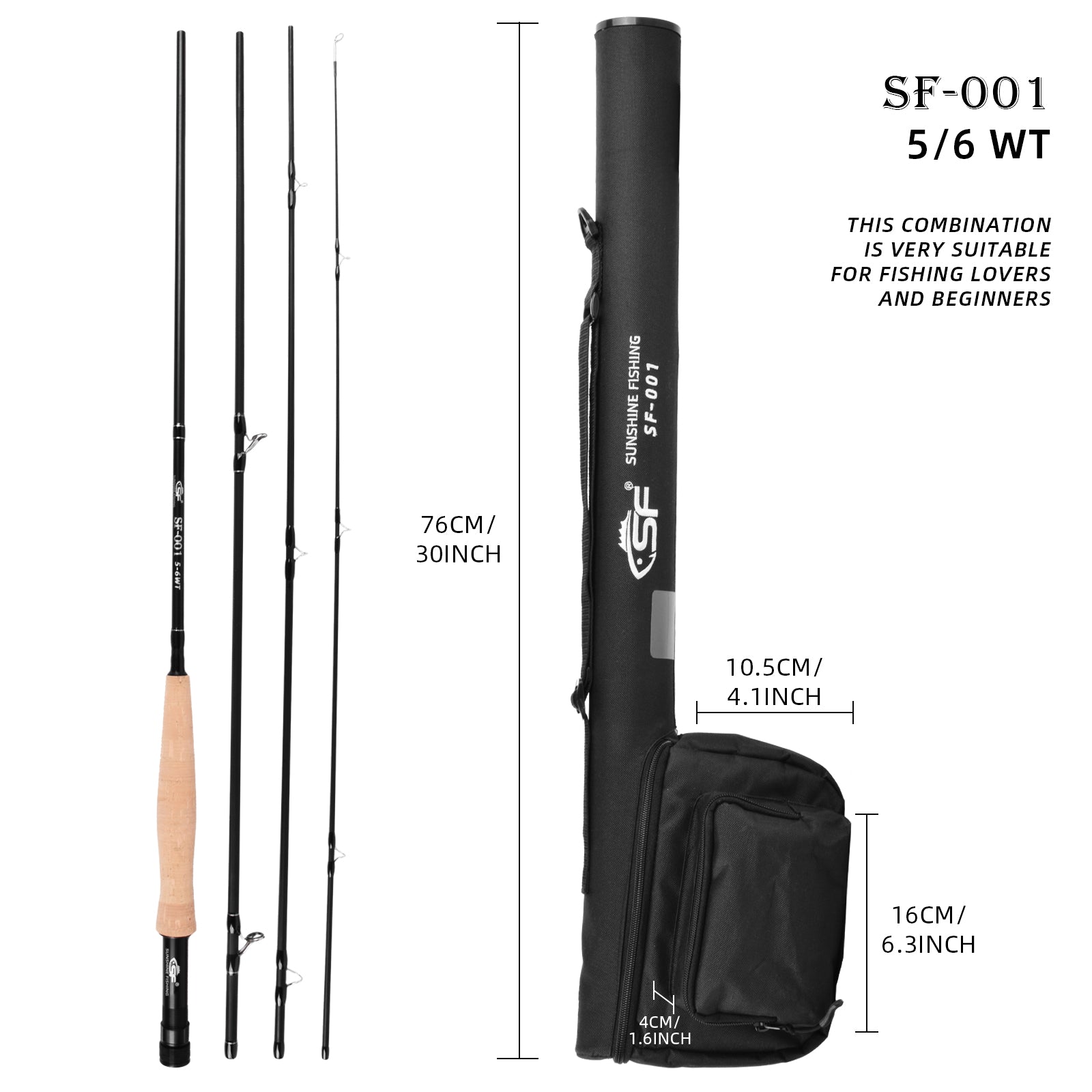 SF Fly Fishing Medium-Fast Action Rod Combo Kit 4 Piece 5/6wt 9FT