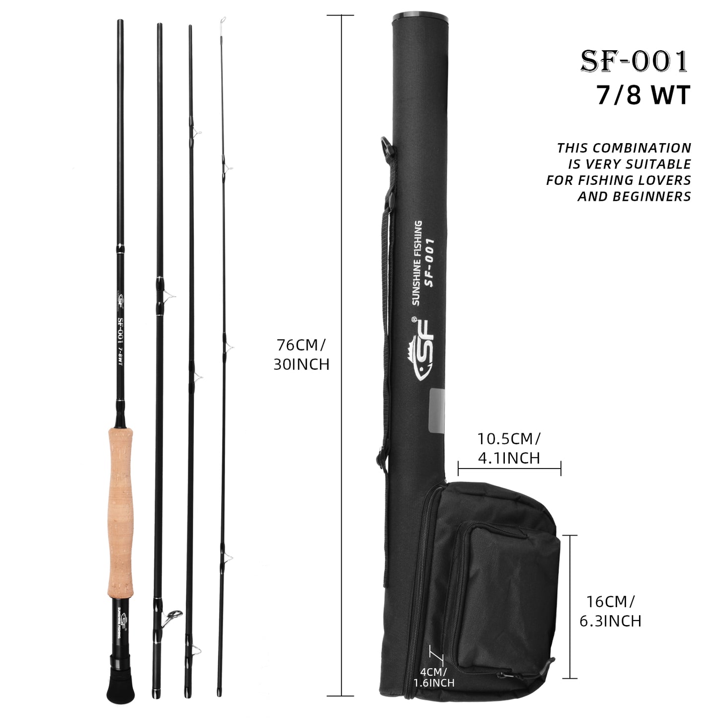 SF Fly Fishing Medium-Fast Action Rod Combo Kit 4 Piece 7/8wt 9FT for New and Younger Anglers