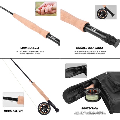 SF Fly Fishing Medium-Fast Action Rod Combo Kit 4 Piece 7/8wt 9FT for New and Younger Anglers