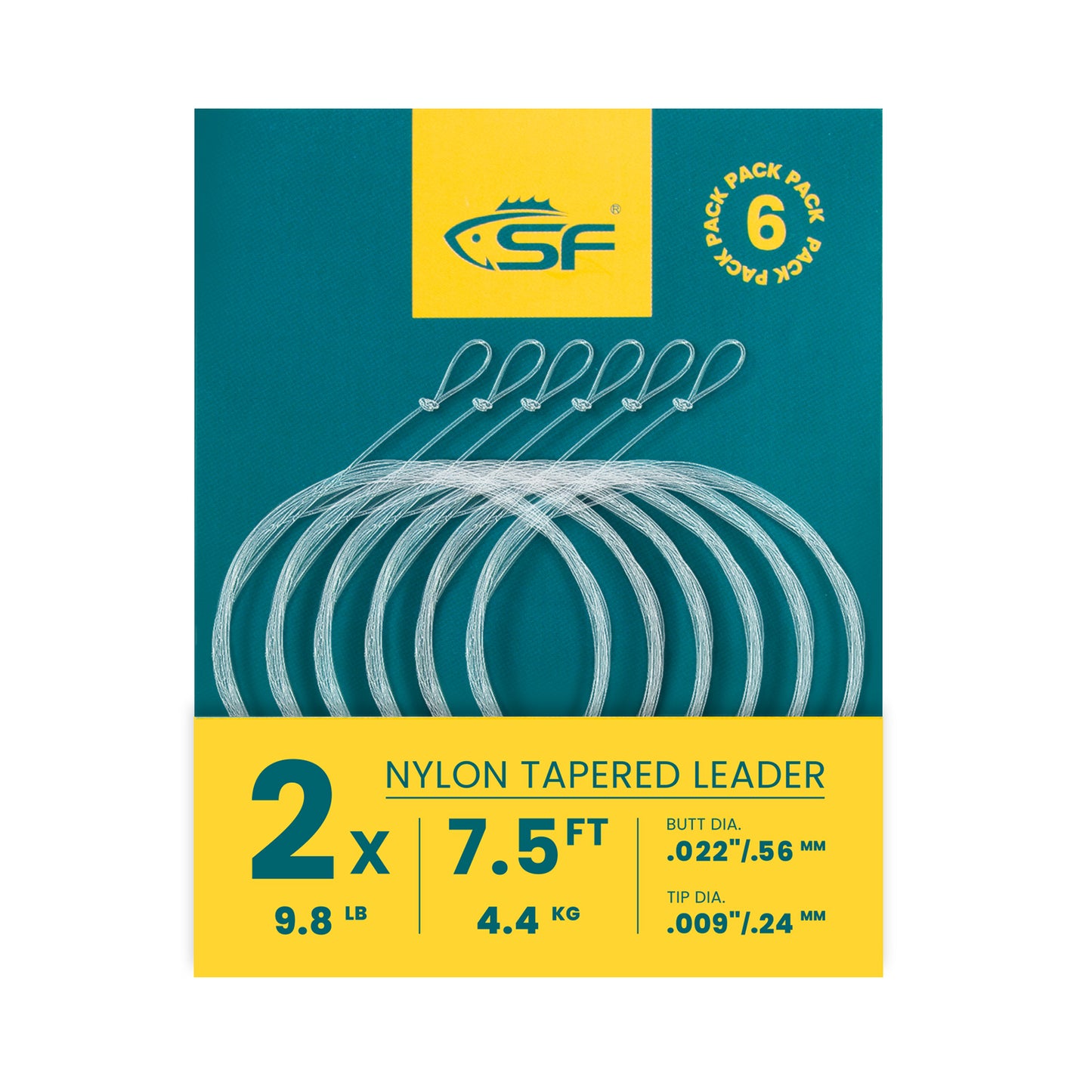 SF Pre-Tied Loop Fly Fishing Tapered Leader Nylon(6 Packs)