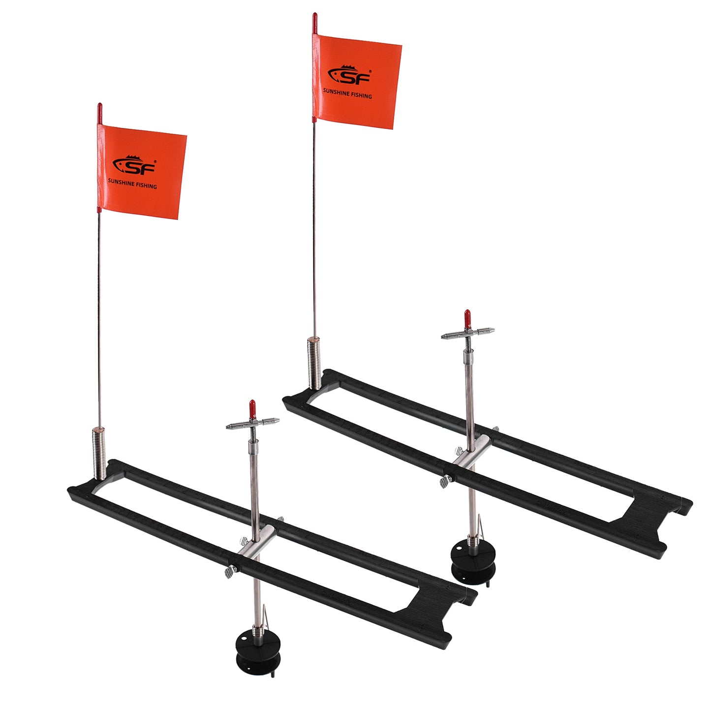 SF Ice Fishing Tip-Up Foldable with Orange Pole Flags Ice Fishing  Accessories 2Pcs