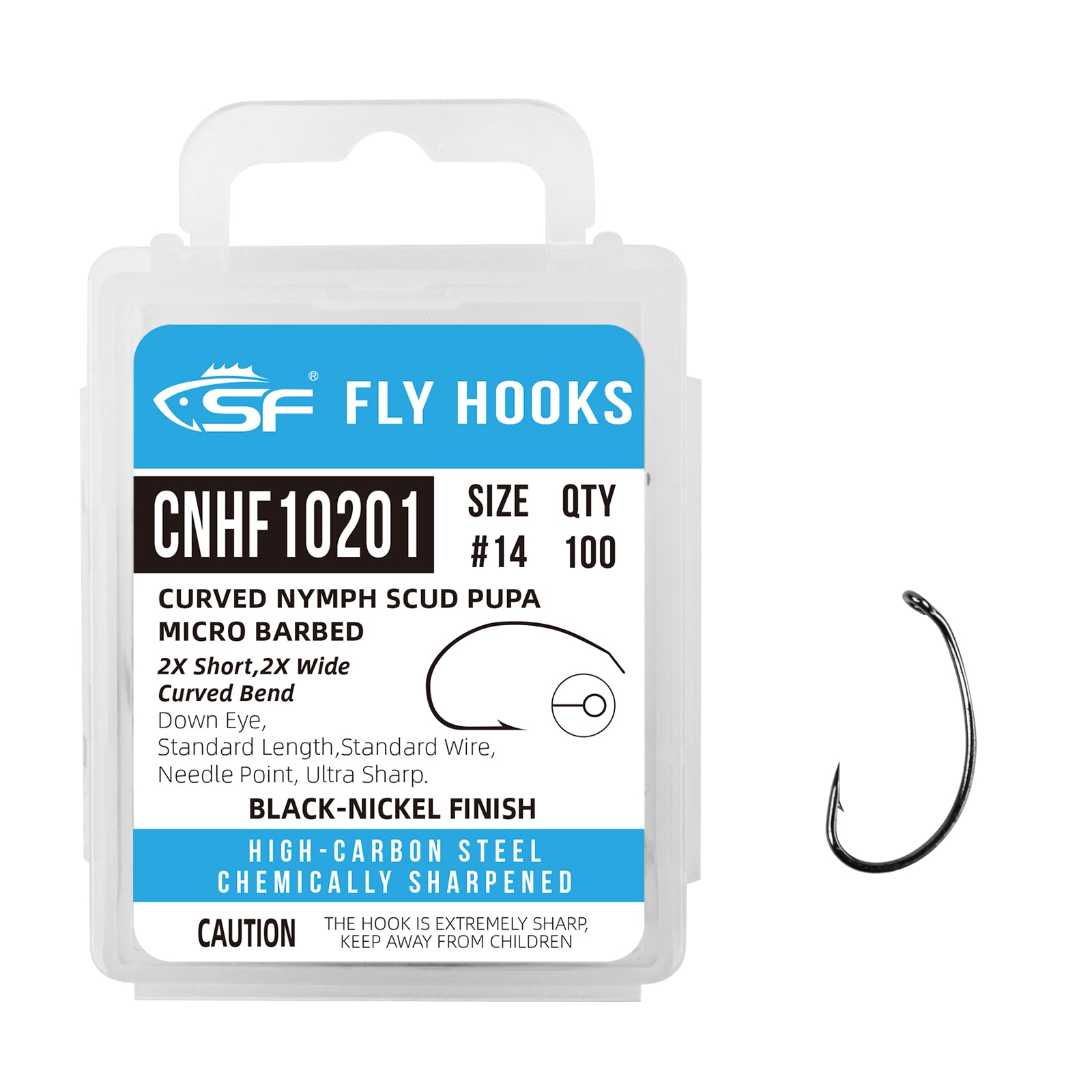 SF Standard Dry Fly Fishing Hooks with Mini Storage Box #12#14#16#18#20  100Pcs
