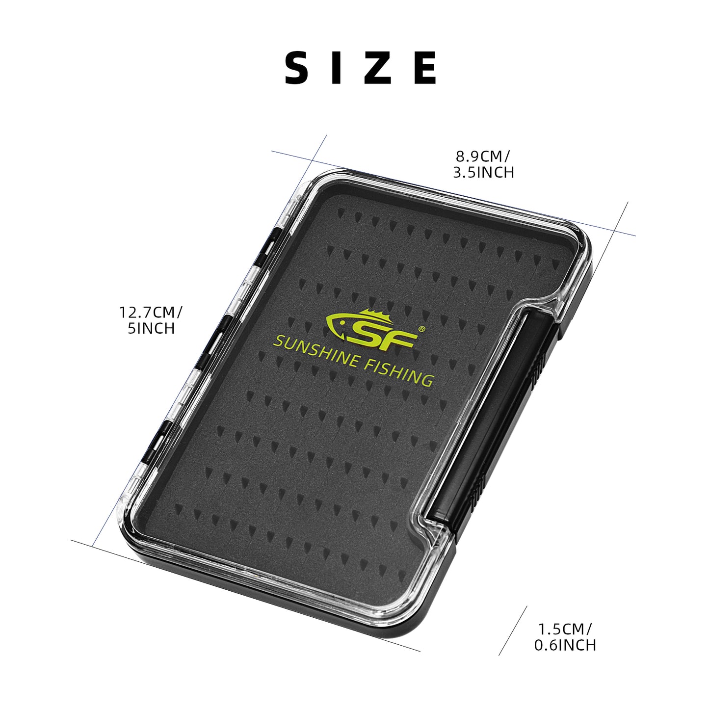 SF Slim Fishing Box Thin Trout Flies Plastic Clear Lid Triangle Black Foam