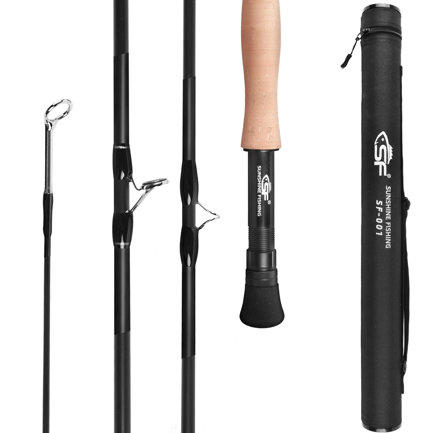 SF Fly Fishing Rod 4 Piece 7/8wt 9FT Matt Black IM7 Carbon Fiber for Starter Bass Pike Carp